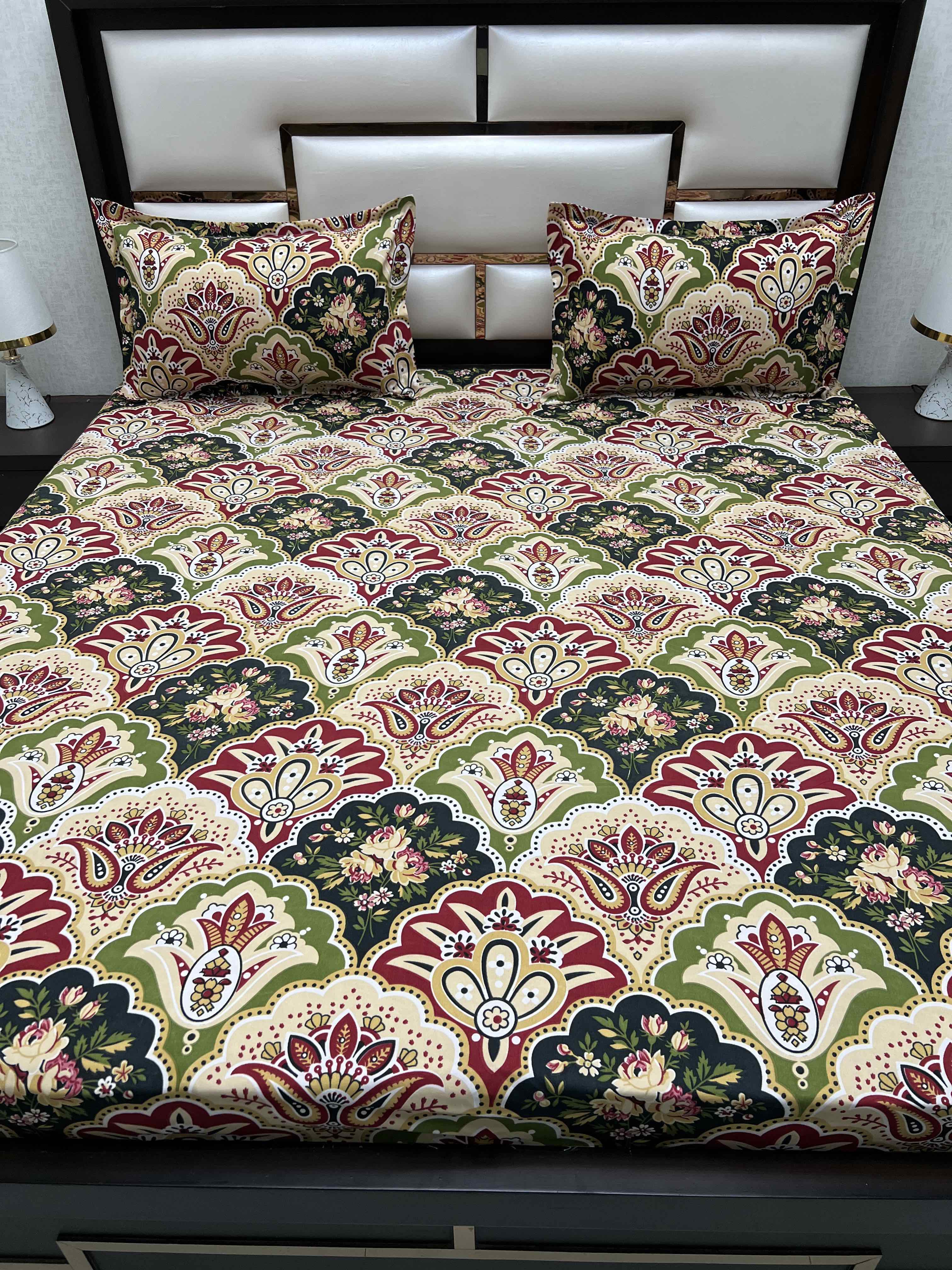 A-4405 - Poly Cotton 130 GSM Queen Size Double Bedsheet (228X254) with Two Pillow Covers (43X68)