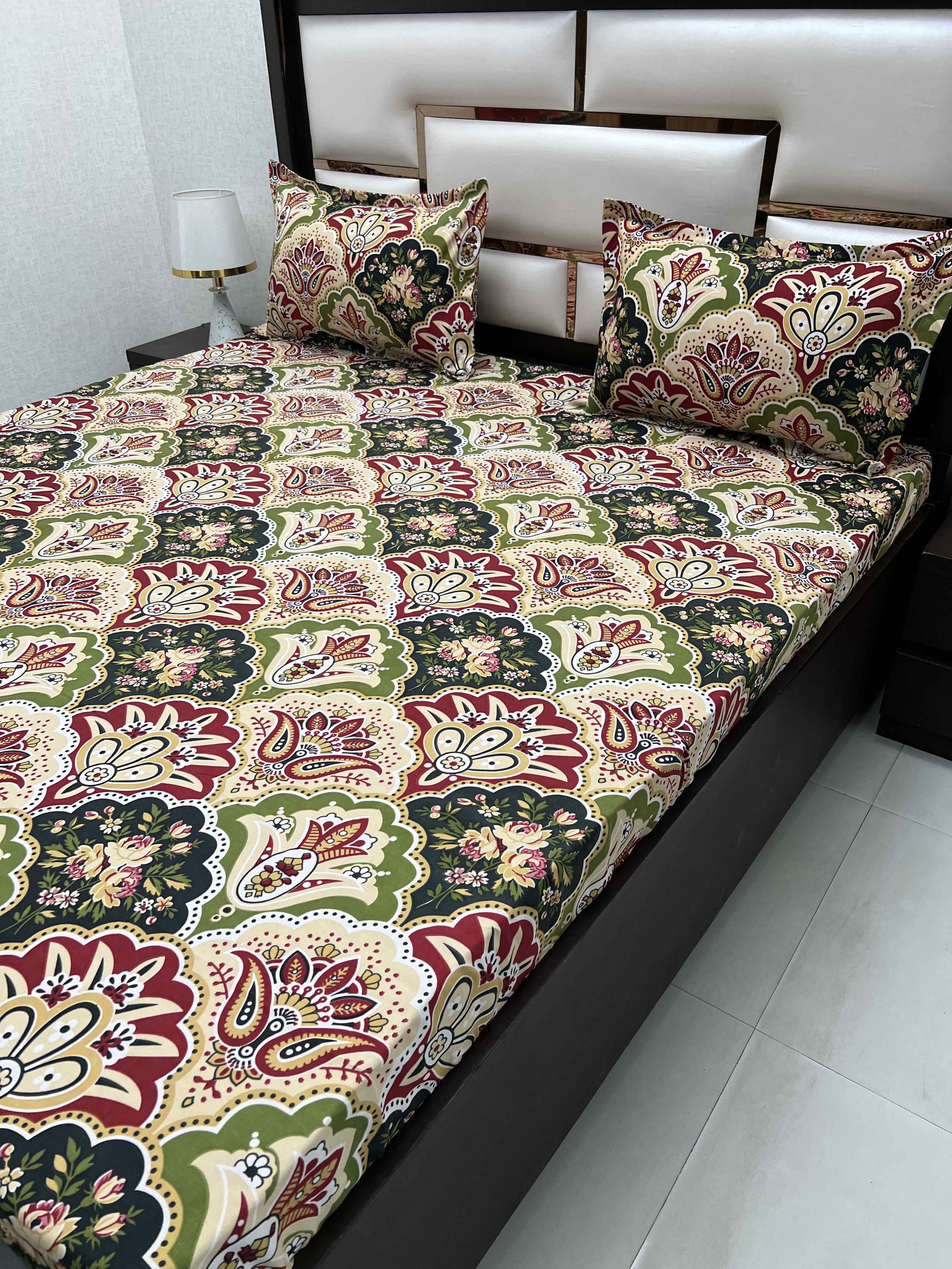 A-4405 - Poly Cotton 130 GSM Queen Size Double Bedsheet (228X254) with Two Pillow Covers (43X68)