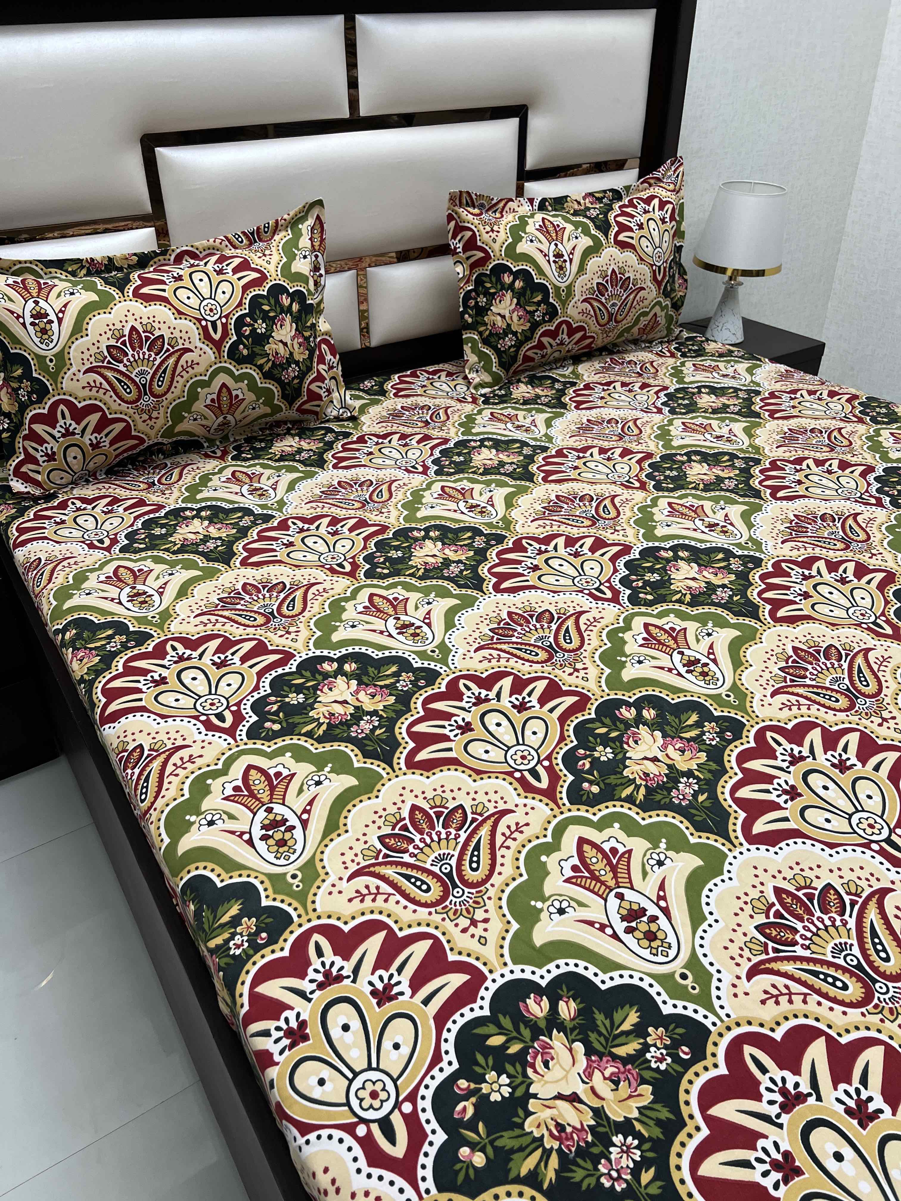 A-4405 - Poly Cotton 130 GSM Queen Size Double Bedsheet (228X254) with Two Pillow Covers (43X68)