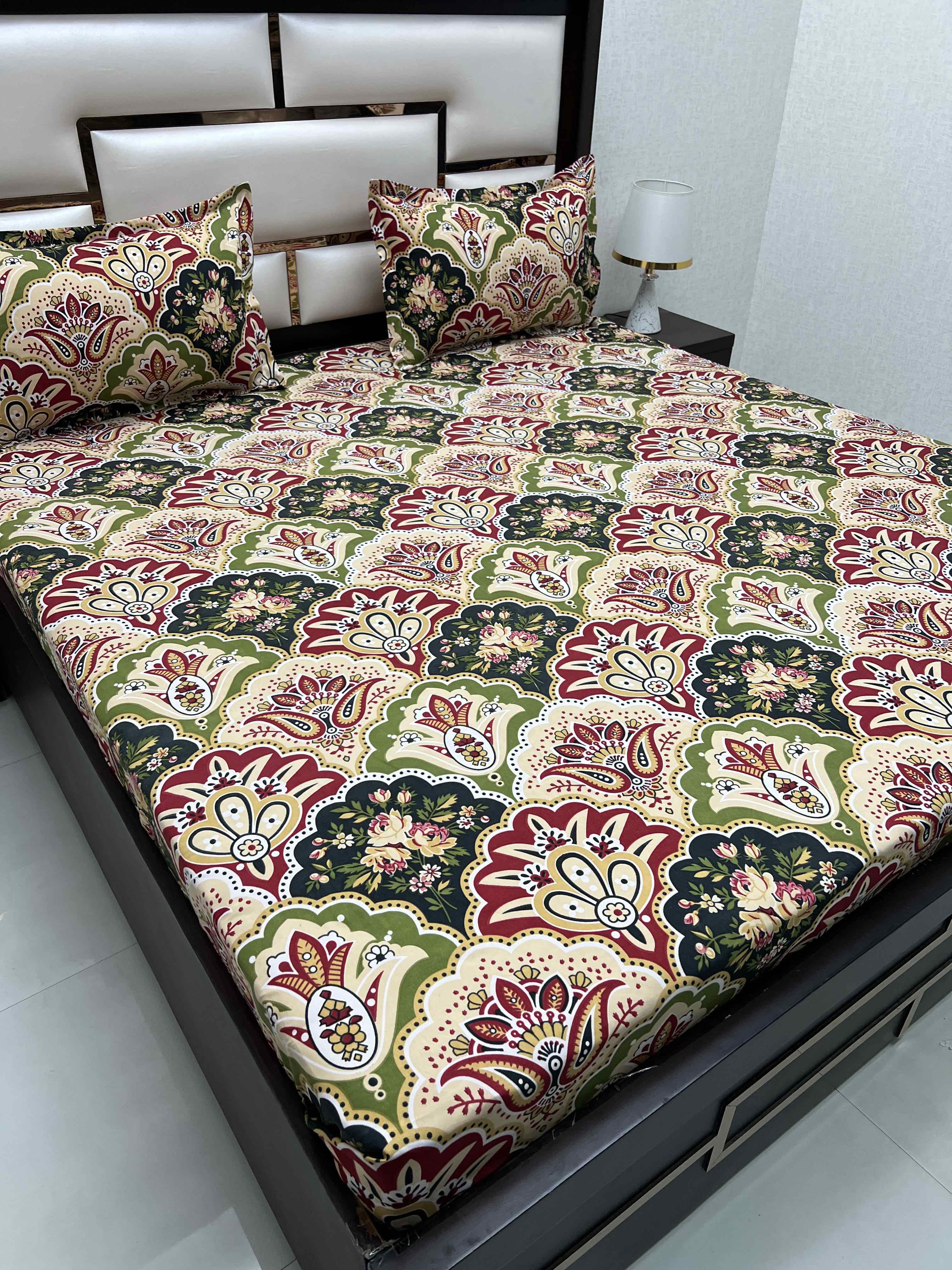 A-4405 - Poly Cotton 130 GSM Queen Size Double Bedsheet (228X254) with Two Pillow Covers (43X68)