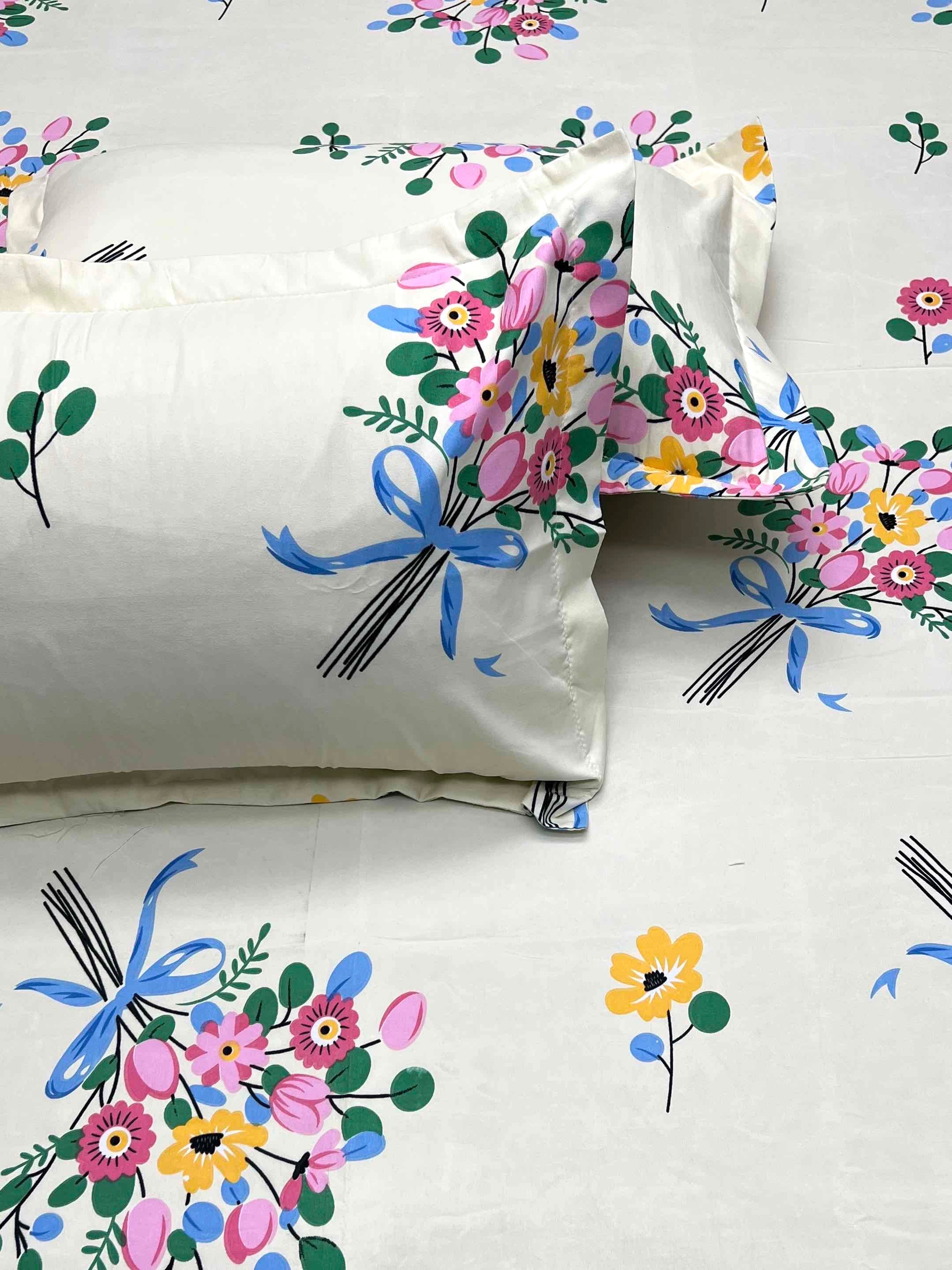 A-4406 - Poly Cotton 130 GSM Queen Size Double Bedsheet (228X254) with Two Pillow Covers (43X68)