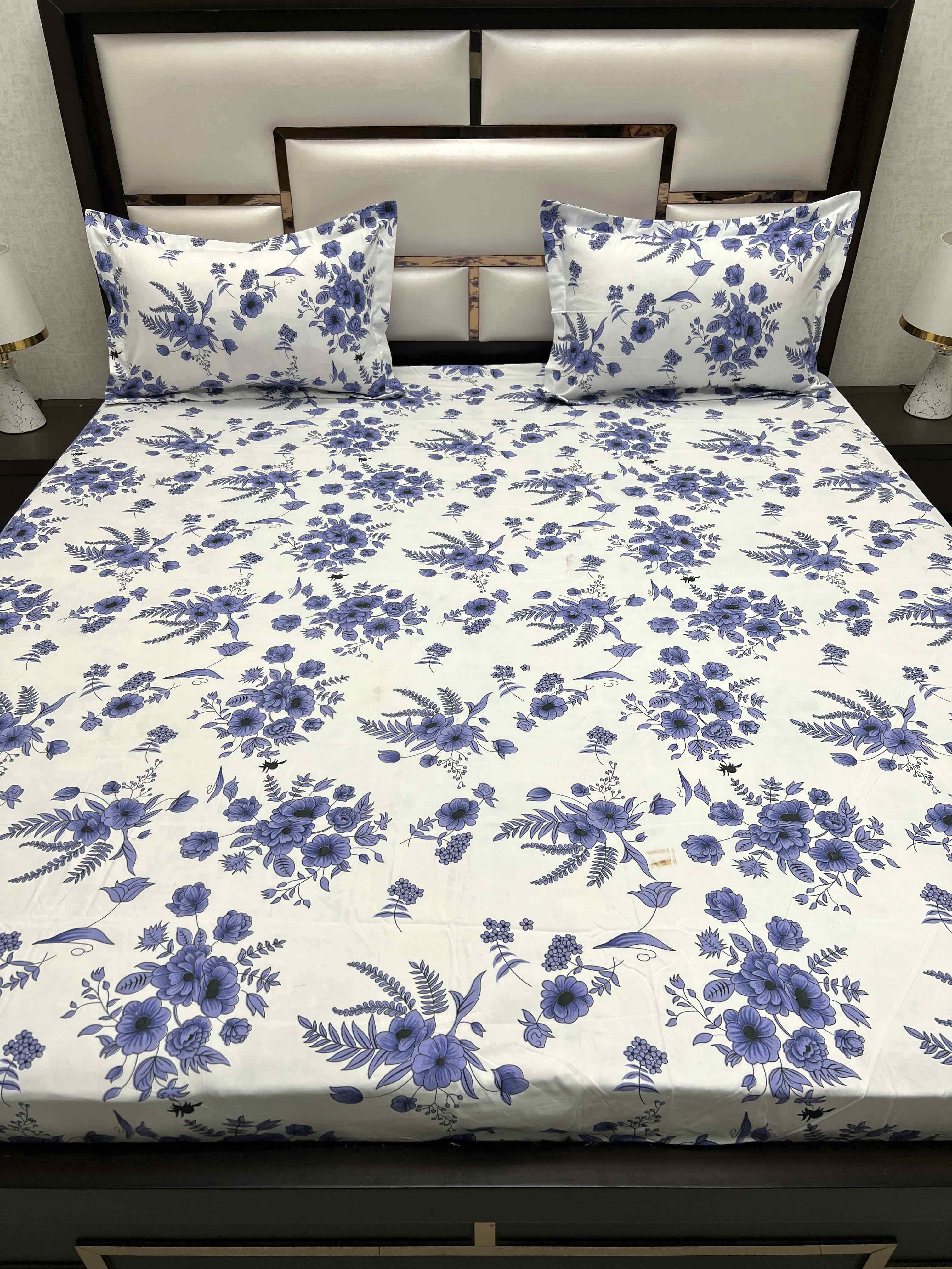 A-4407 - Poly Cotton 130 GSM Queen Size Double Bedsheet (228X254) with Two Pillow Covers (43X68)