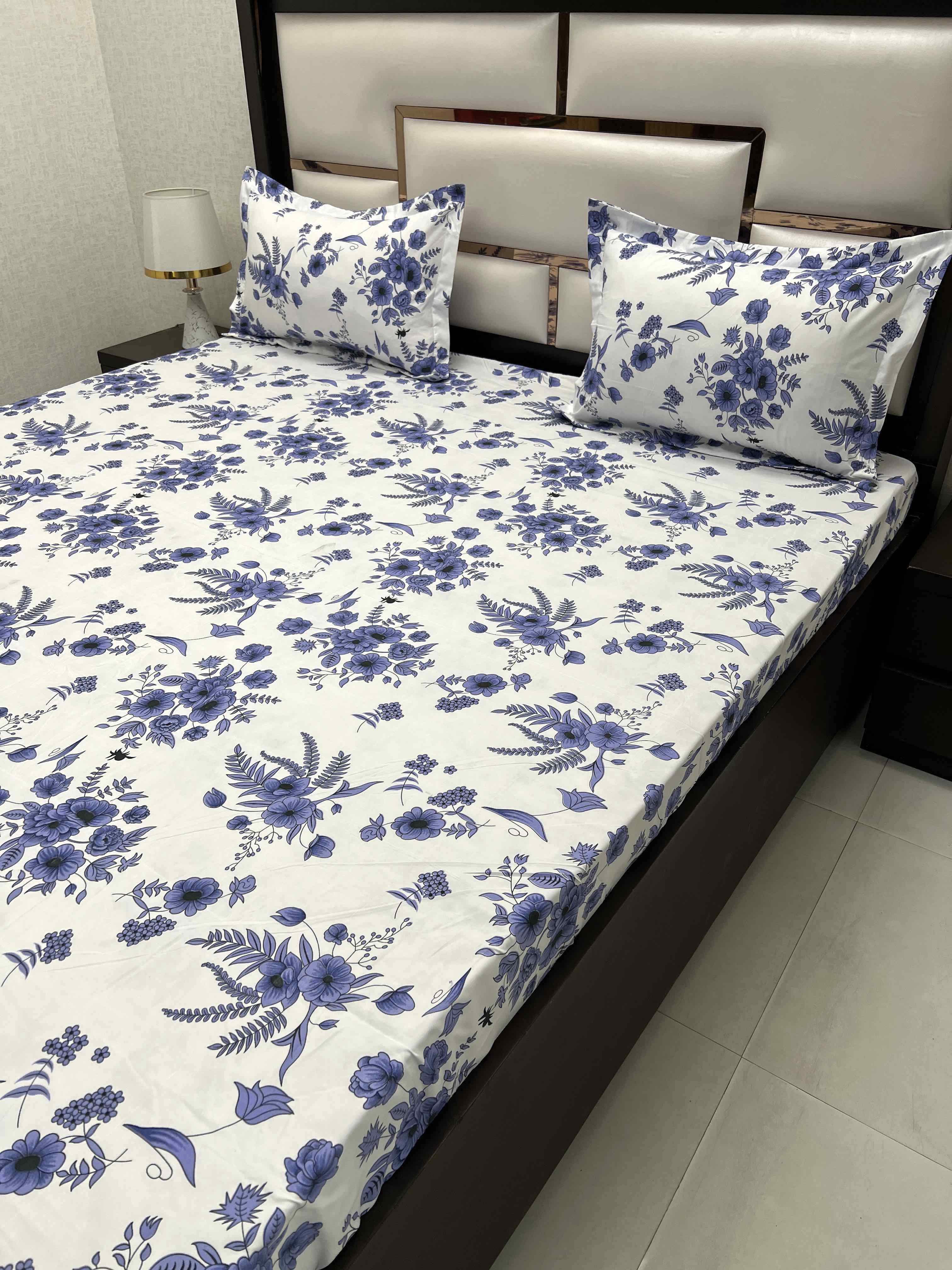 A-4407 - Poly Cotton 130 GSM Queen Size Double Bedsheet (228X254) with Two Pillow Covers (43X68)