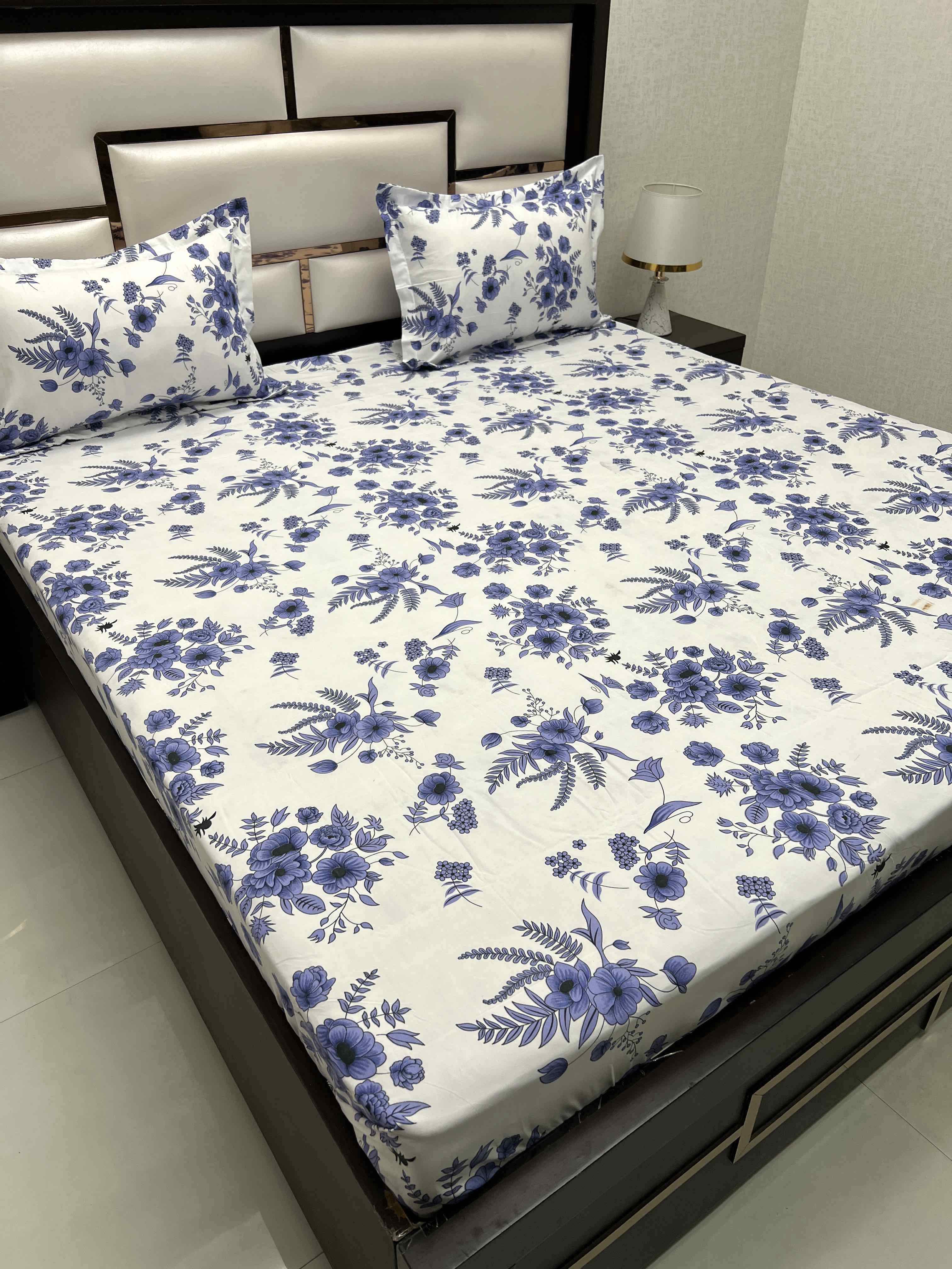 A-4407 - Poly Cotton 130 GSM Queen Size Double Bedsheet (228X254) with Two Pillow Covers (43X68)