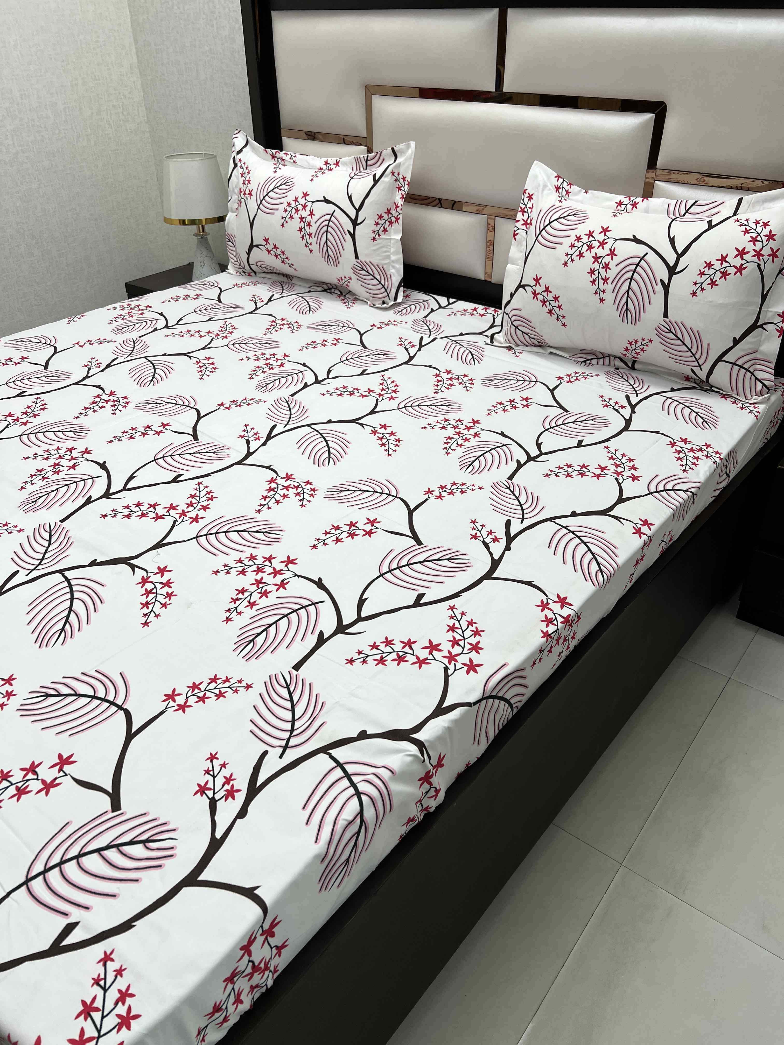 A-4408 - Poly Cotton 130 GSM Queen Size Double Bedsheet (228X254) with Two Pillow Covers (43X68)