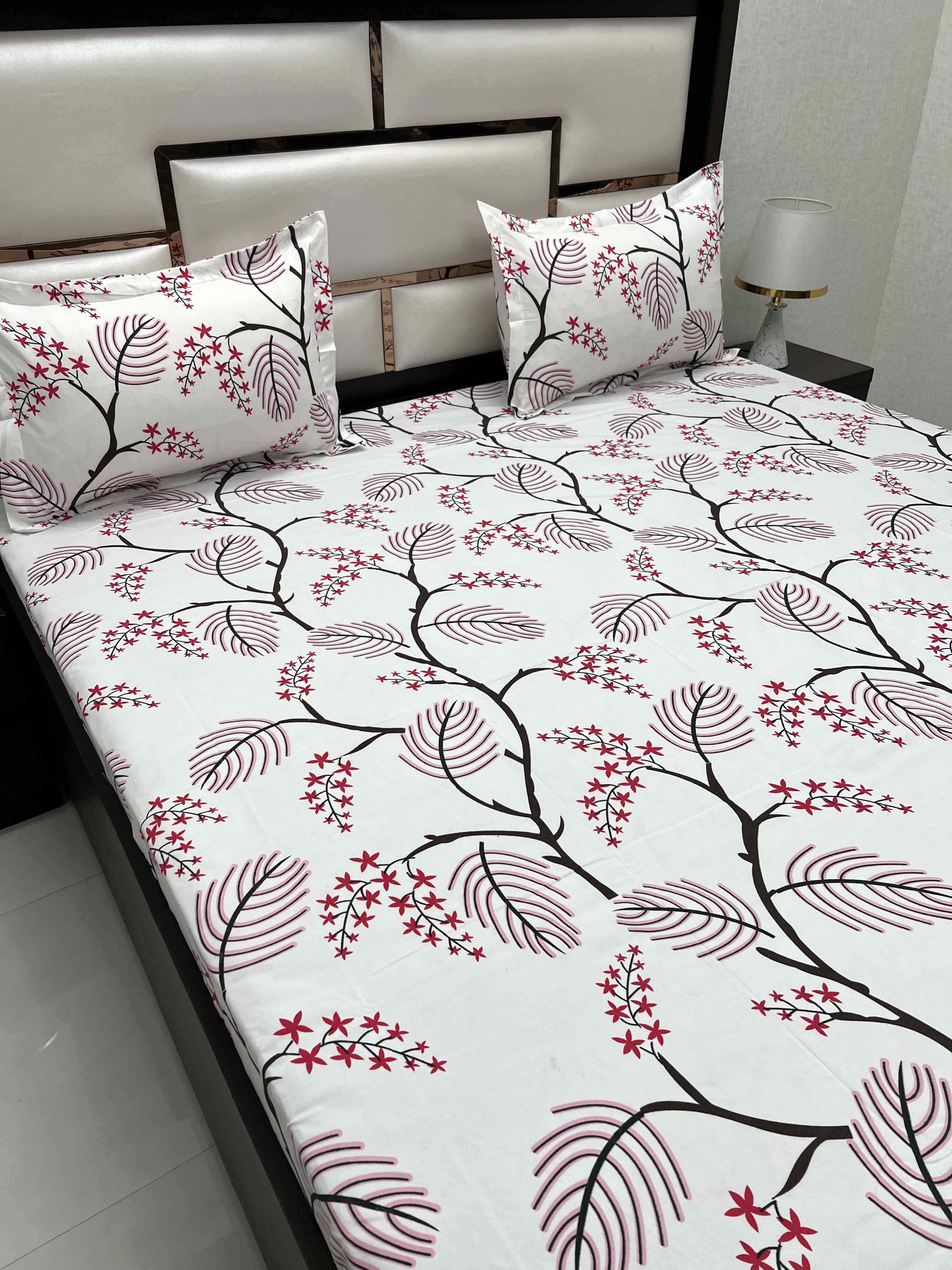 A-4408 - Poly Cotton 130 GSM Queen Size Double Bedsheet (228X254) with Two Pillow Covers (43X68)