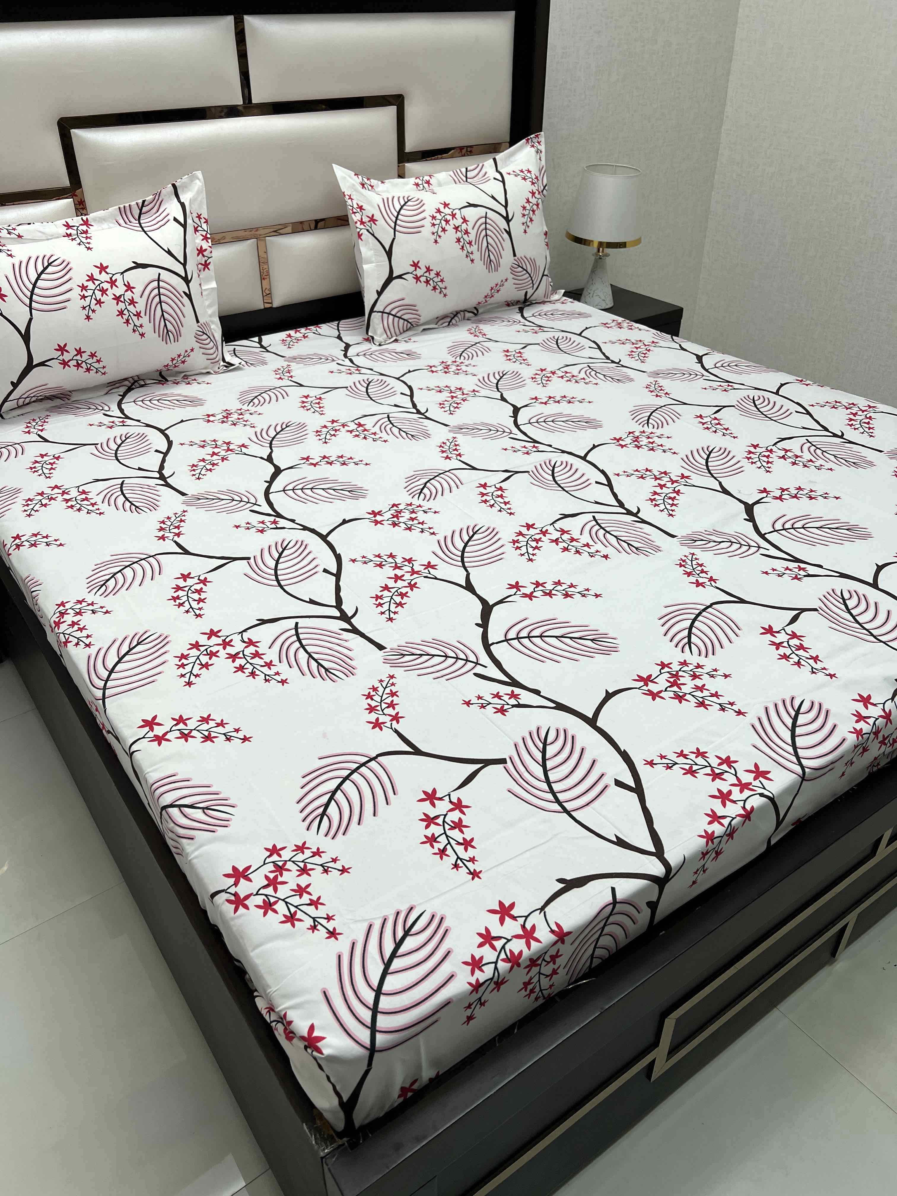 A-4408 - Poly Cotton 130 GSM Queen Size Double Bedsheet (228X254) with Two Pillow Covers (43X68)