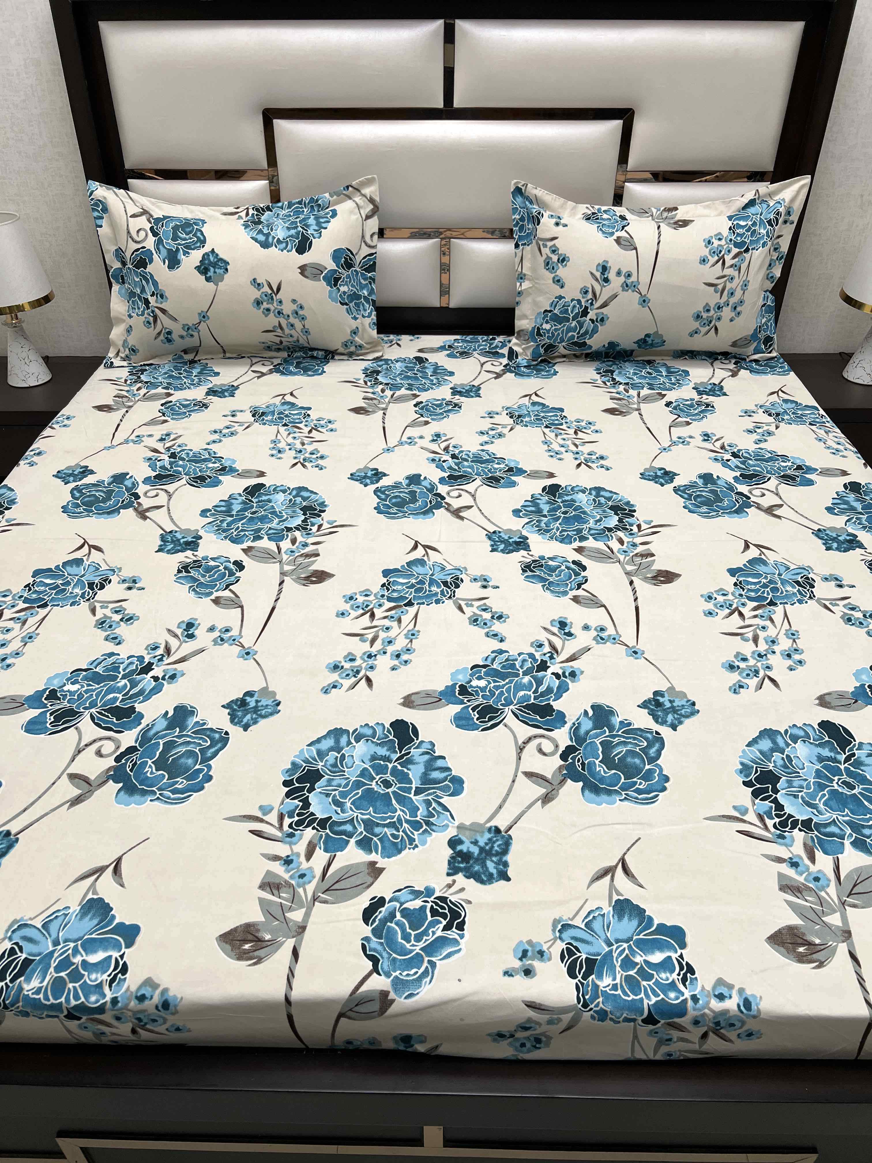 A-4412 - Poly Cotton 130 GSM Queen Size Double Bedsheet (228X254) with Two Pillow Covers (43X68)