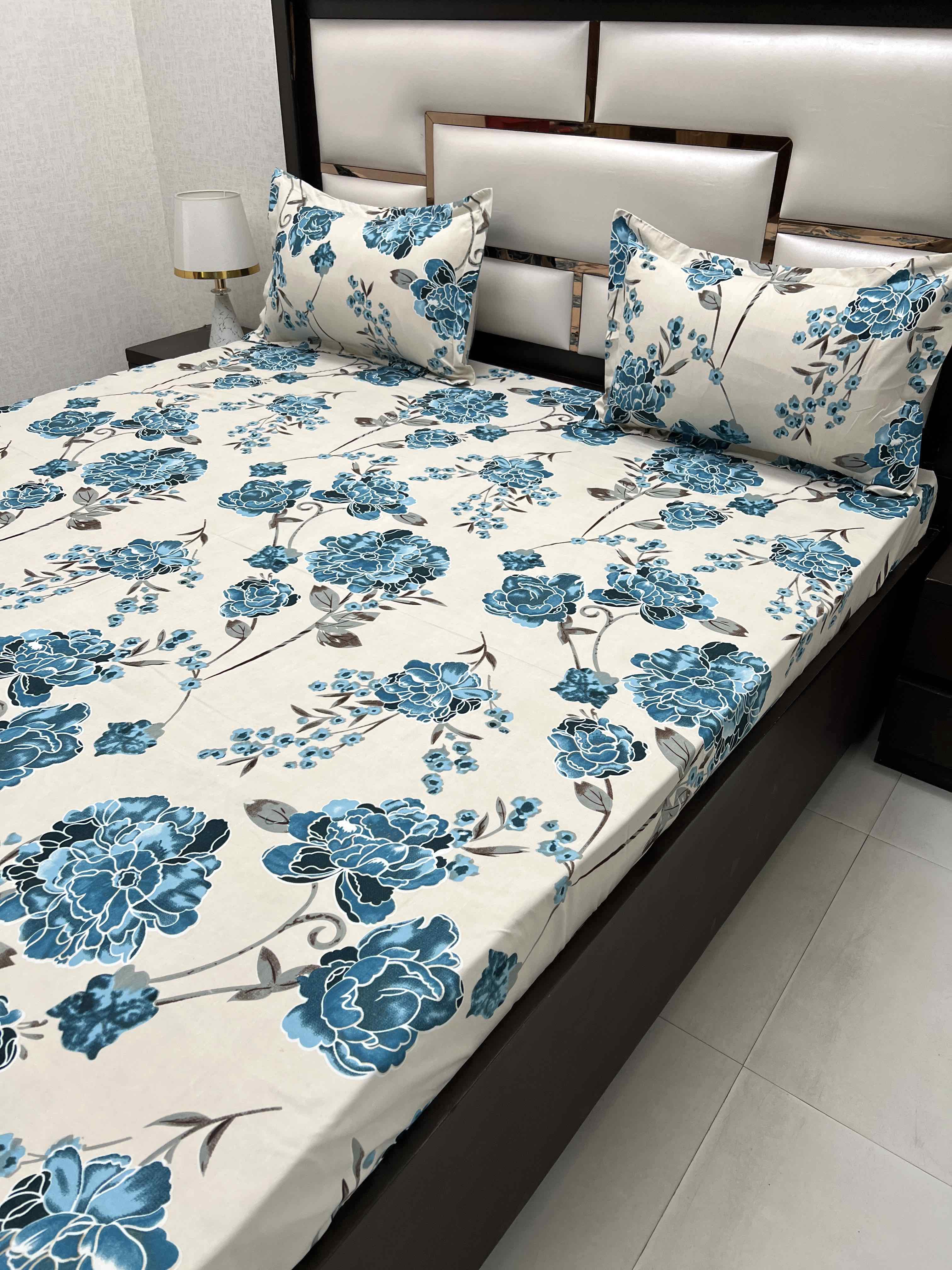 A-4412 - Poly Cotton 130 GSM Queen Size Double Bedsheet (228X254) with Two Pillow Covers (43X68)