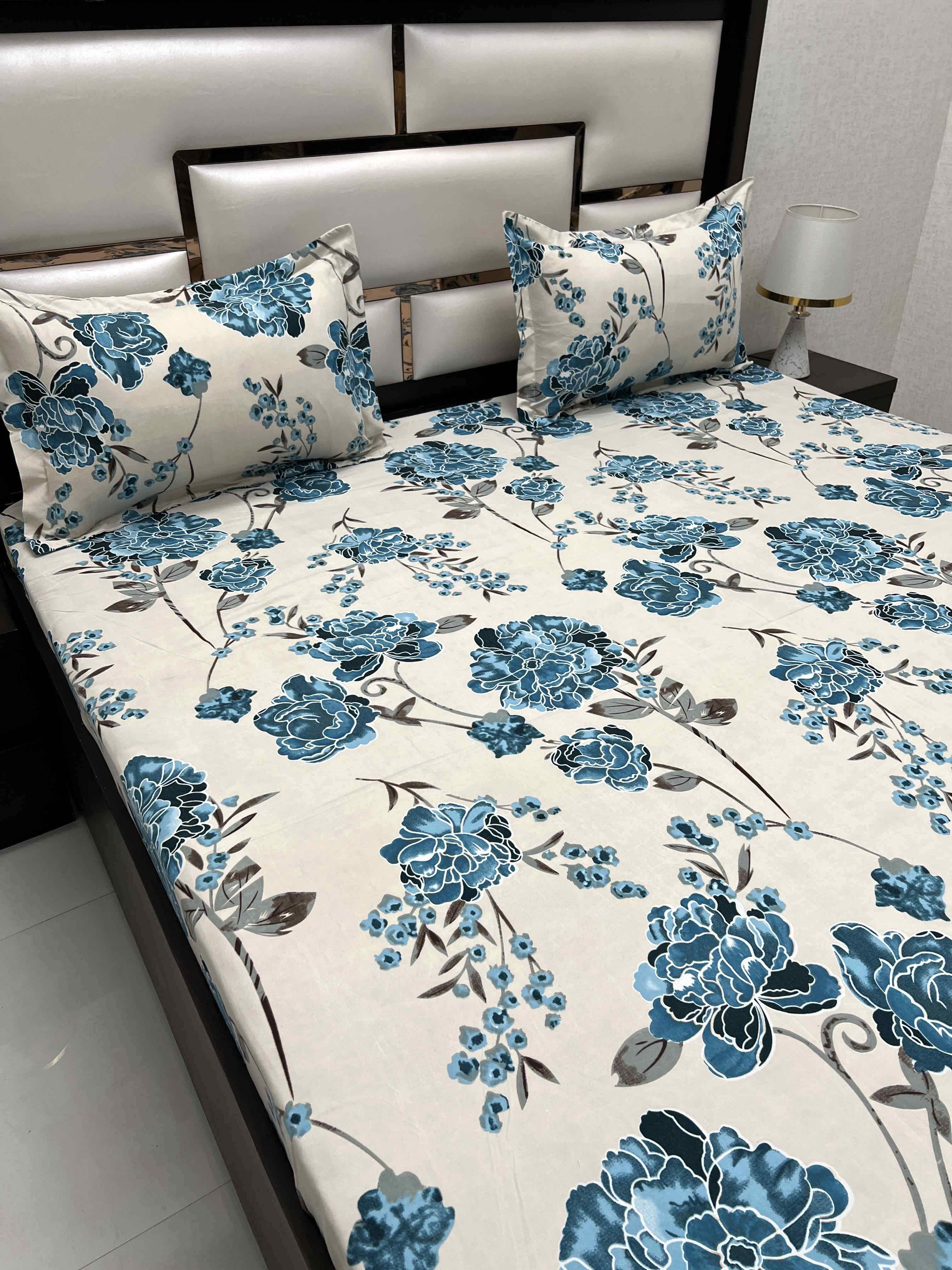 A-4412 - Poly Cotton 130 GSM Queen Size Double Bedsheet (228X254) with Two Pillow Covers (43X68)