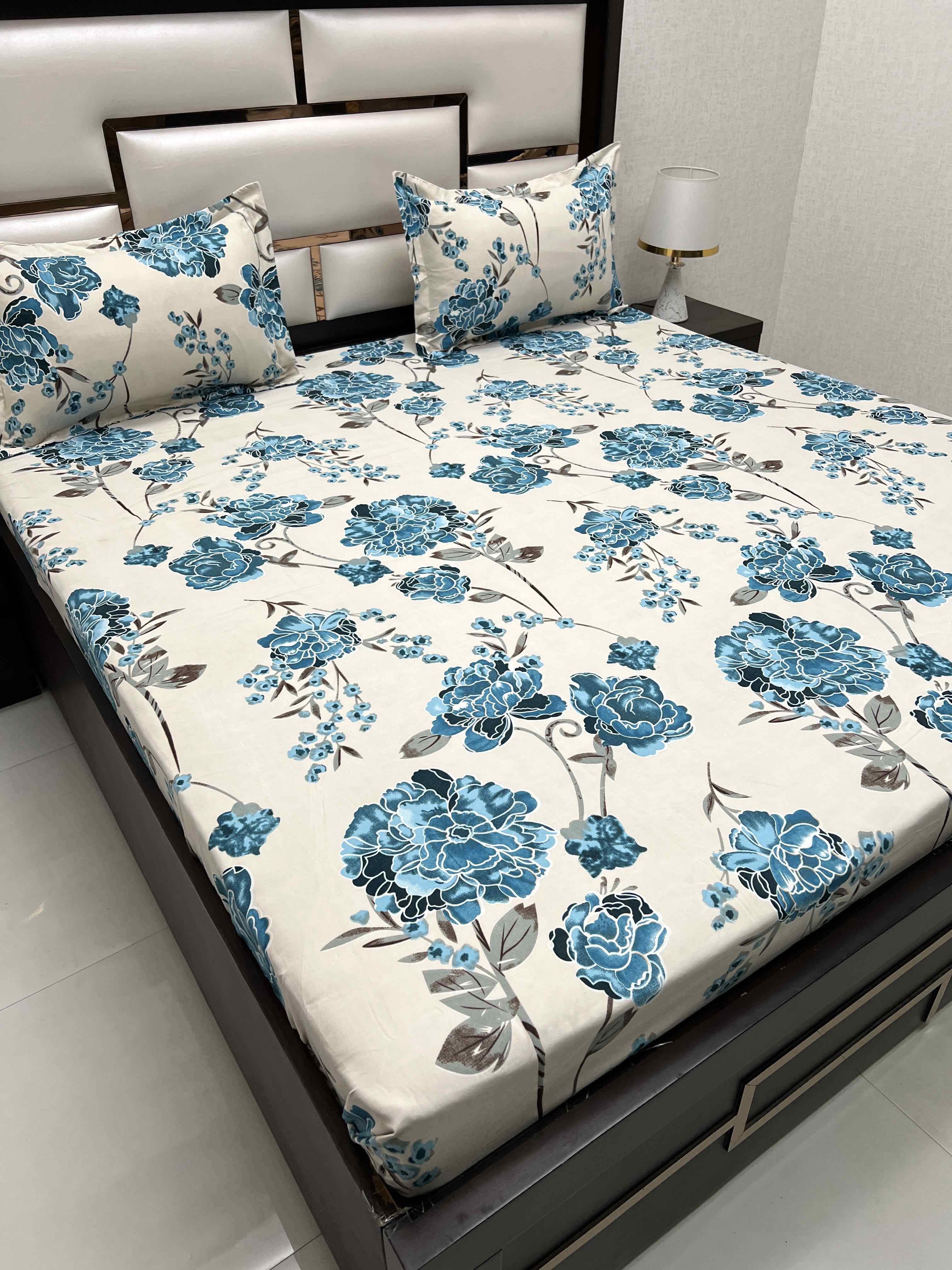 A-4412 - Poly Cotton 130 GSM Queen Size Double Bedsheet (228X254) with Two Pillow Covers (43X68)