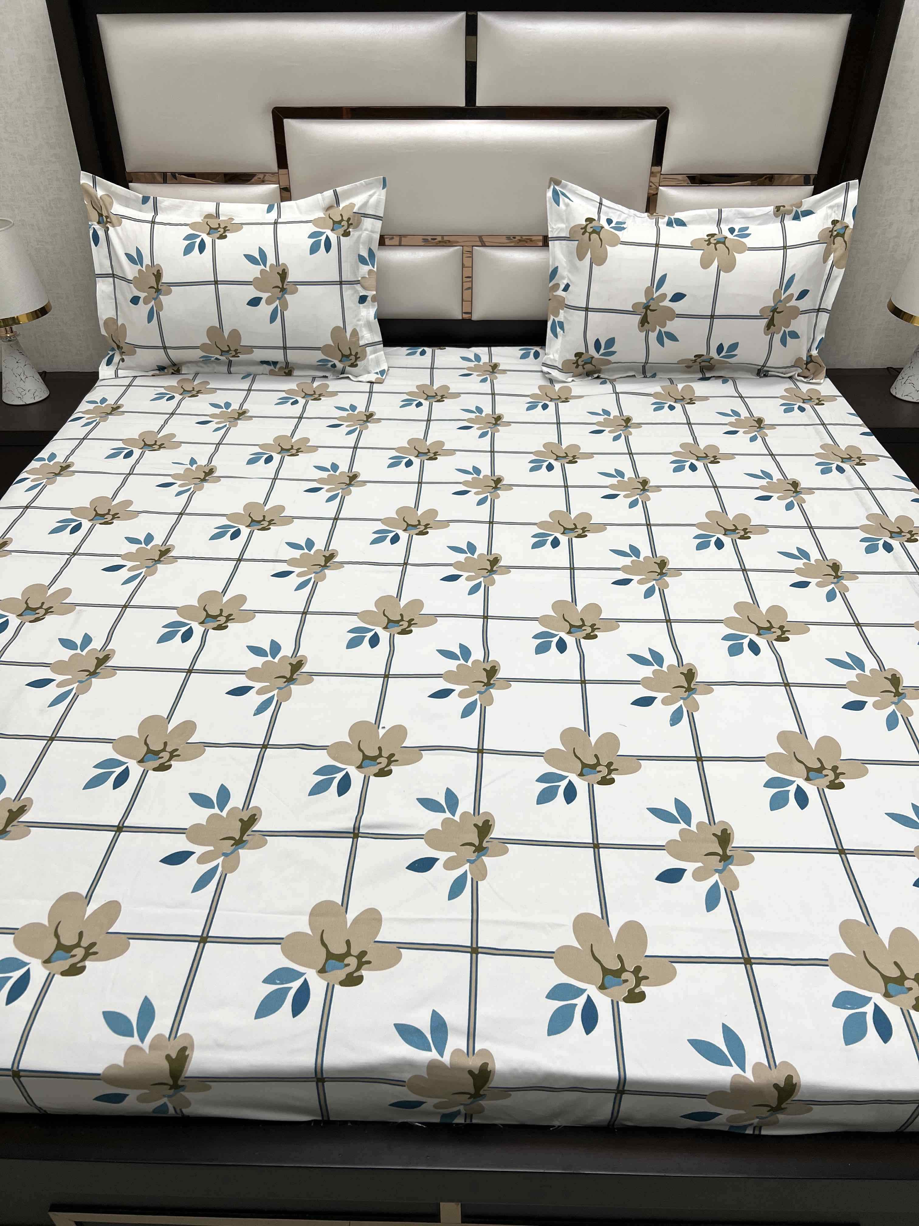 A-4413 - Poly Cotton 130 GSM Queen Size Double Bedsheet (228X254) with Two Pillow Covers (43X68)