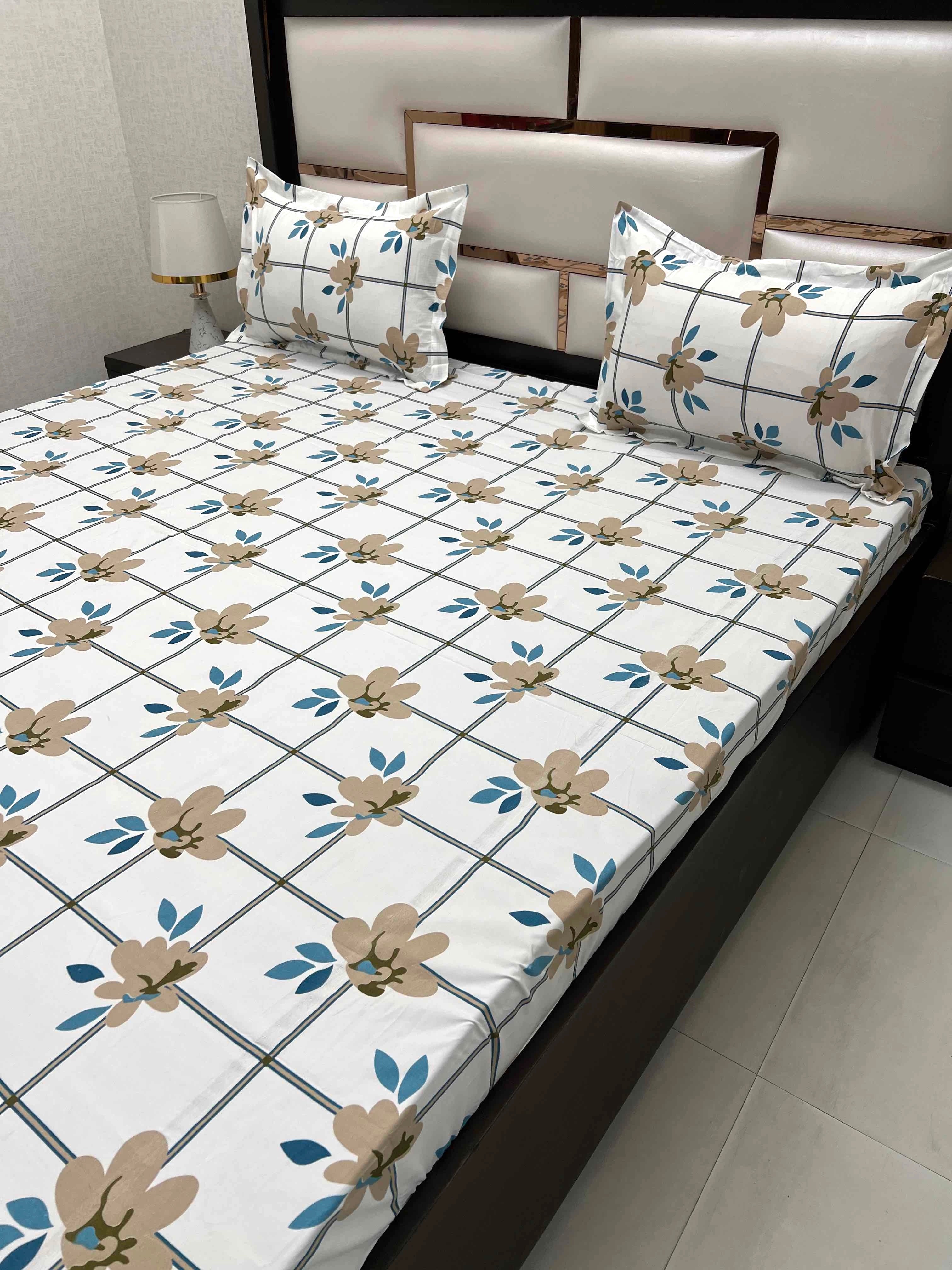 A-4413 - Poly Cotton 130 GSM Queen Size Double Bedsheet (228X254) with Two Pillow Covers (43X68)