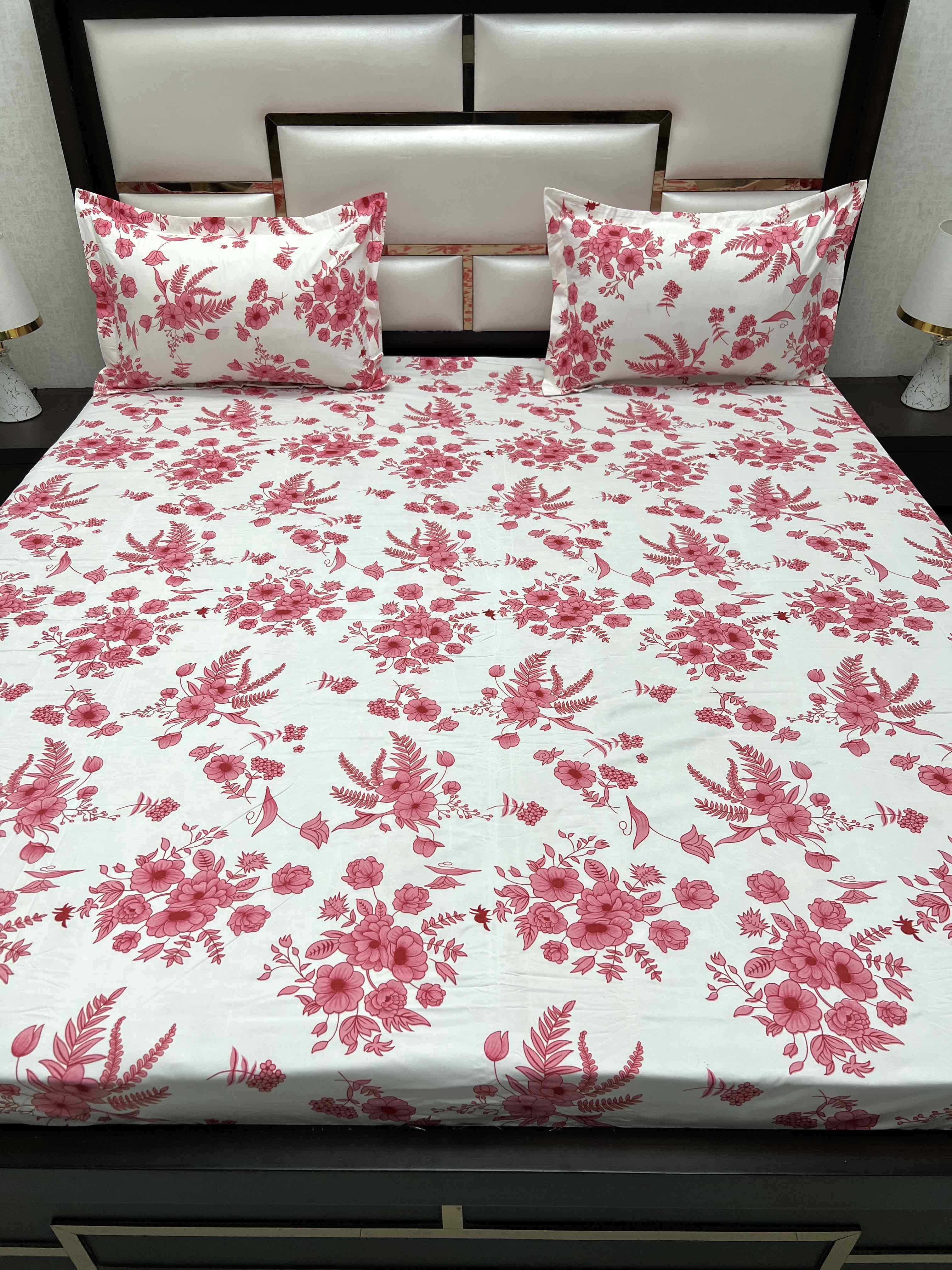 A-4415 - Poly Cotton 130 GSM Queen Size Double Bedsheet (228X254) with Two Pillow Covers (43X68)