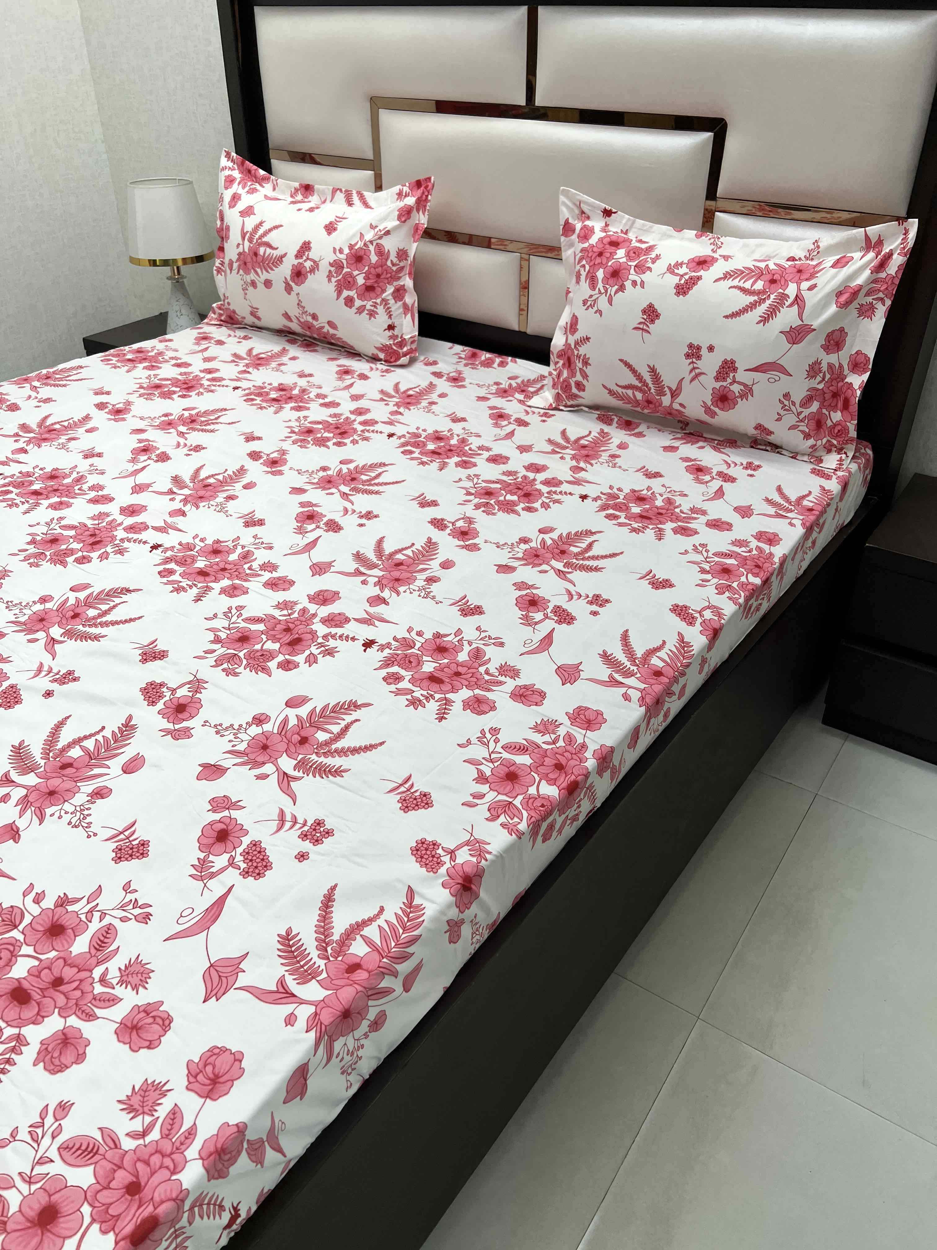 A-4415 - Poly Cotton 130 GSM Queen Size Double Bedsheet (228X254) with Two Pillow Covers (43X68)