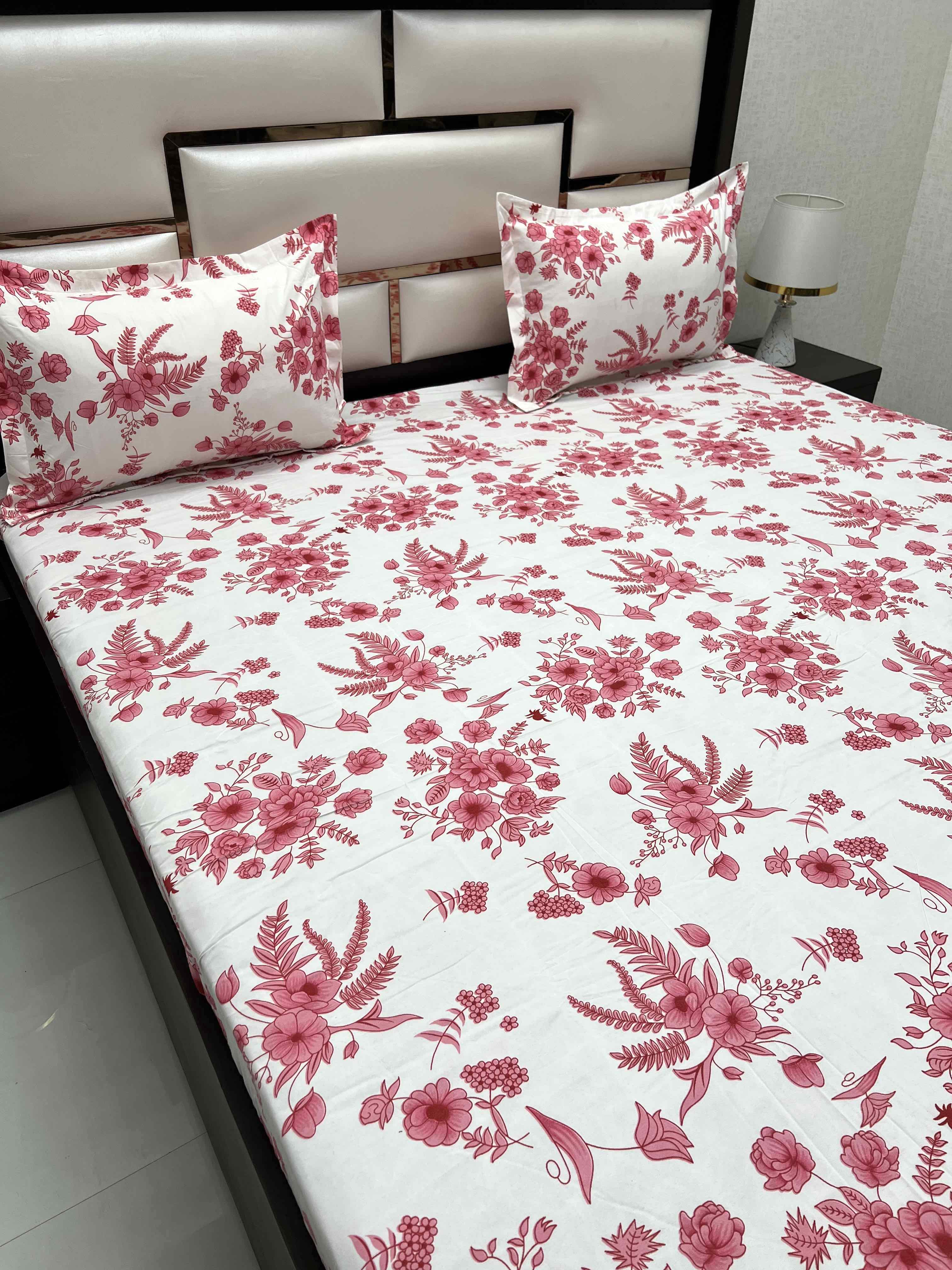 A-4415 - Poly Cotton 130 GSM Queen Size Double Bedsheet (228X254) with Two Pillow Covers (43X68)