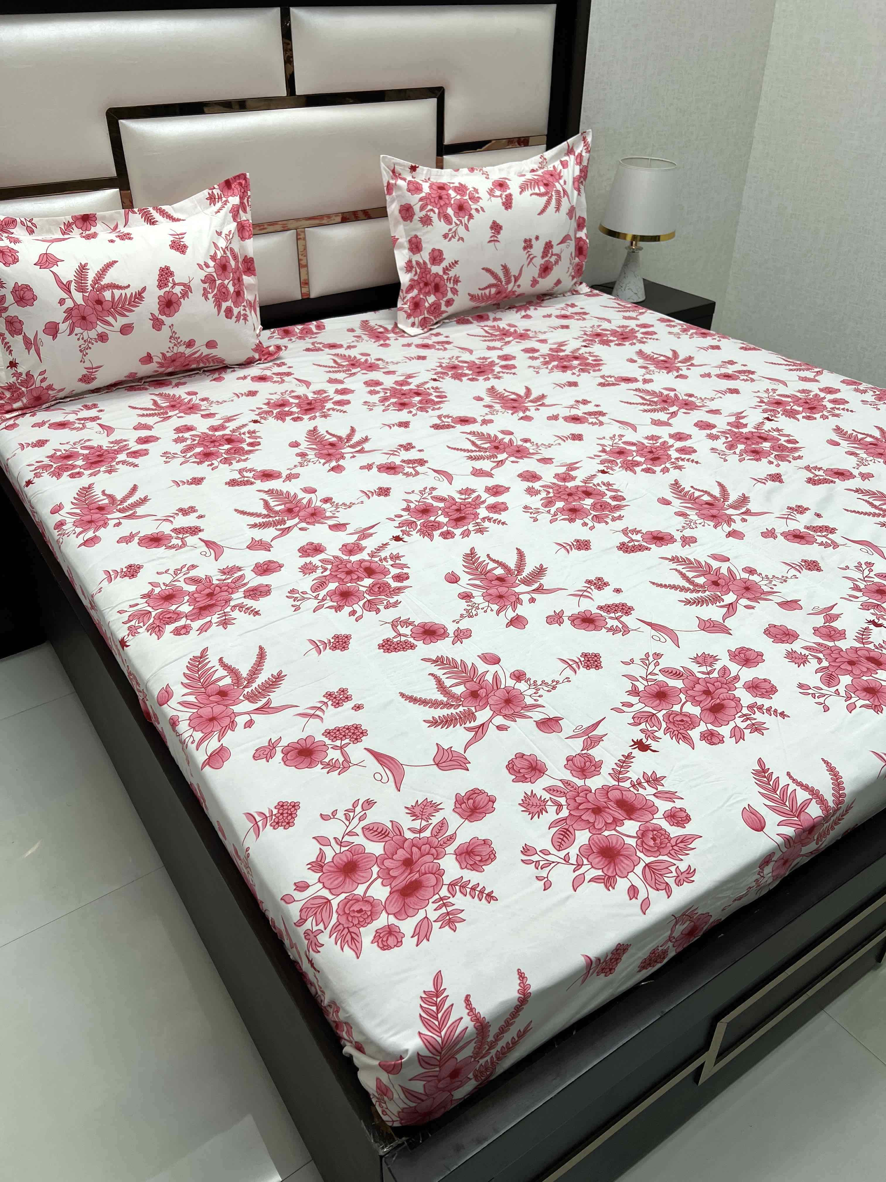 A-4415 - Poly Cotton 130 GSM Queen Size Double Bedsheet (228X254) with Two Pillow Covers (43X68)