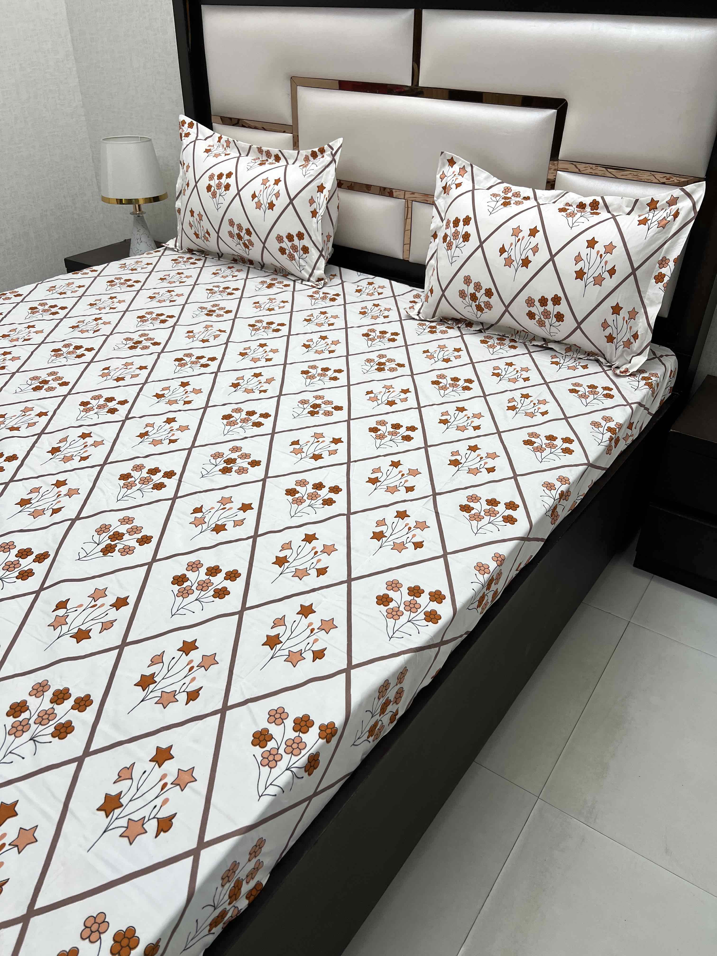 A-4416 - Poly Cotton 130 GSM Queen Size Double Bedsheet (228X254) with Two Pillow Covers (43X68)