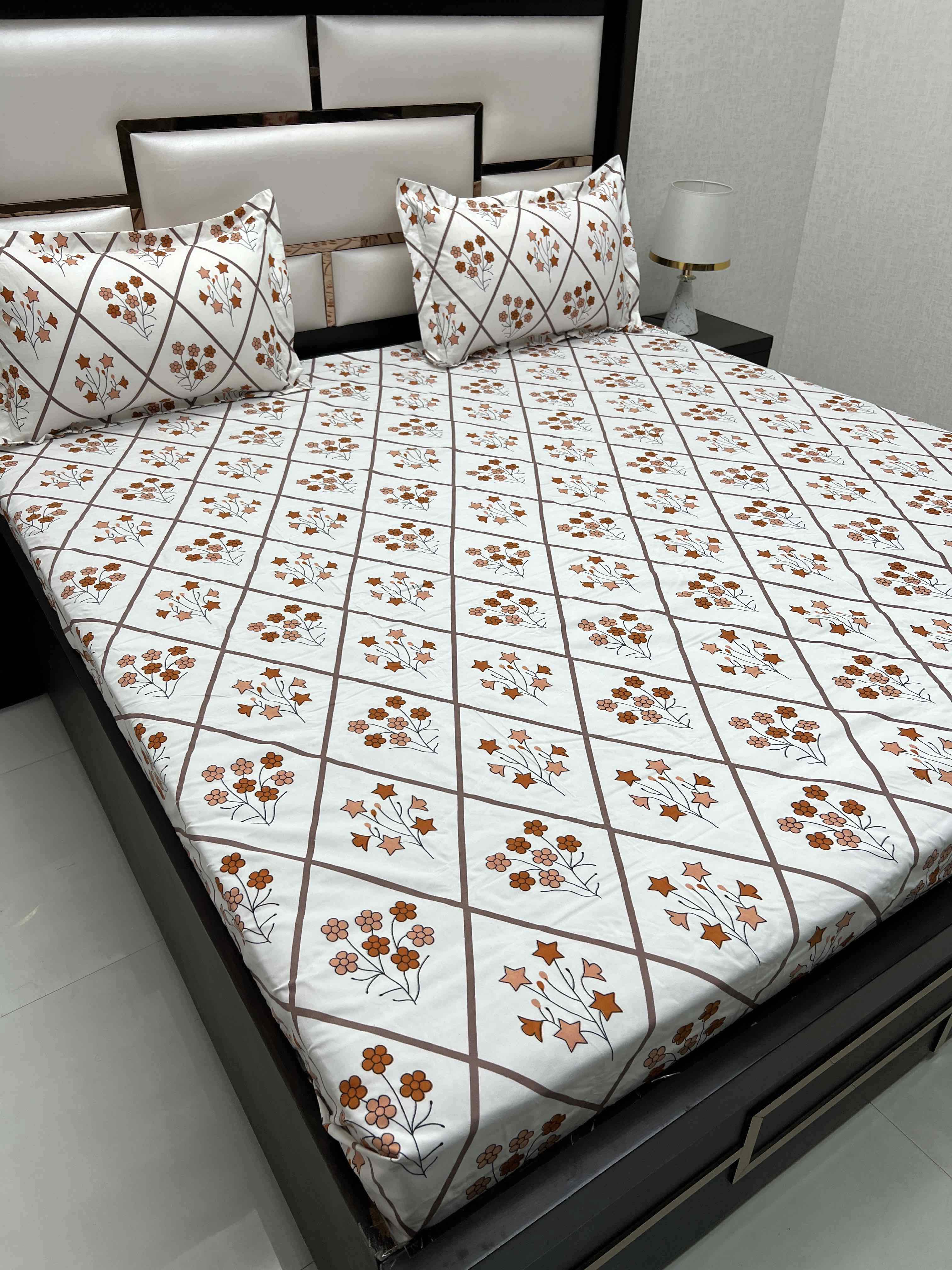 A-4416 - Poly Cotton 130 GSM Queen Size Double Bedsheet (228X254) with Two Pillow Covers (43X68)