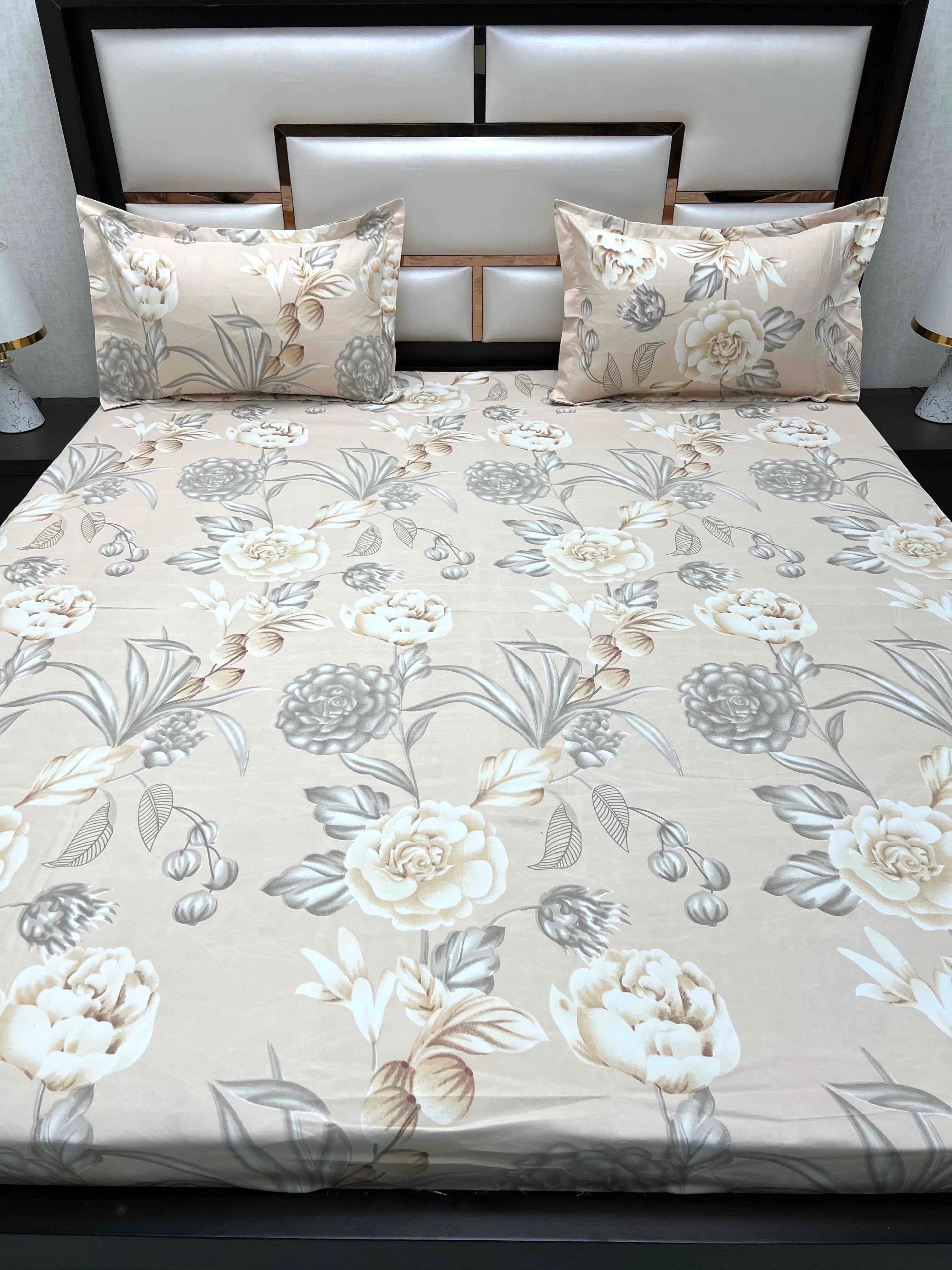 A-4417 - Poly Cotton 130 GSM Queen Size Double Bedsheet (228X254) with Two Pillow Covers (43X68)