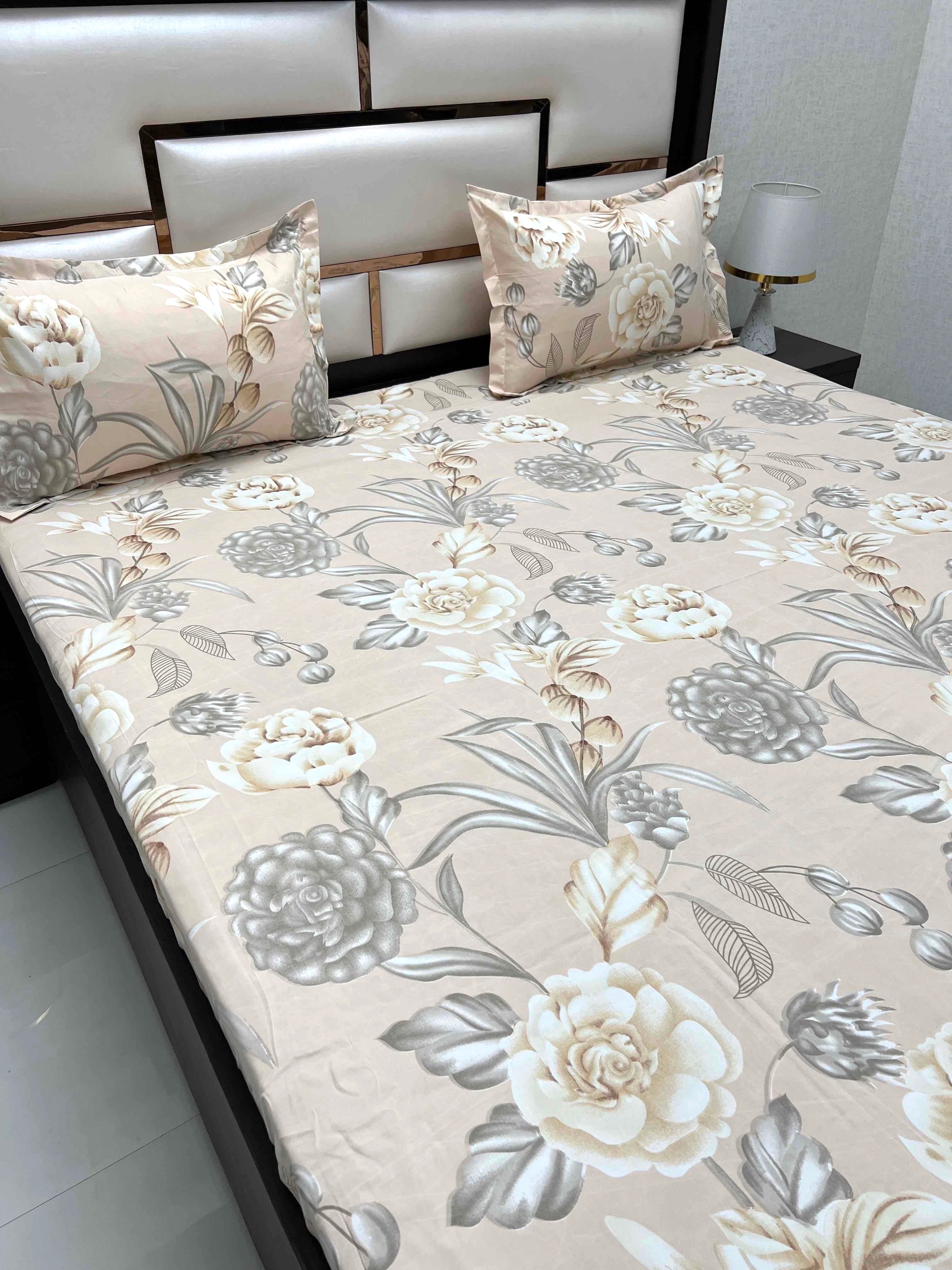 A-4417 - Poly Cotton 130 GSM Queen Size Double Bedsheet (228X254) with Two Pillow Covers (43X68)