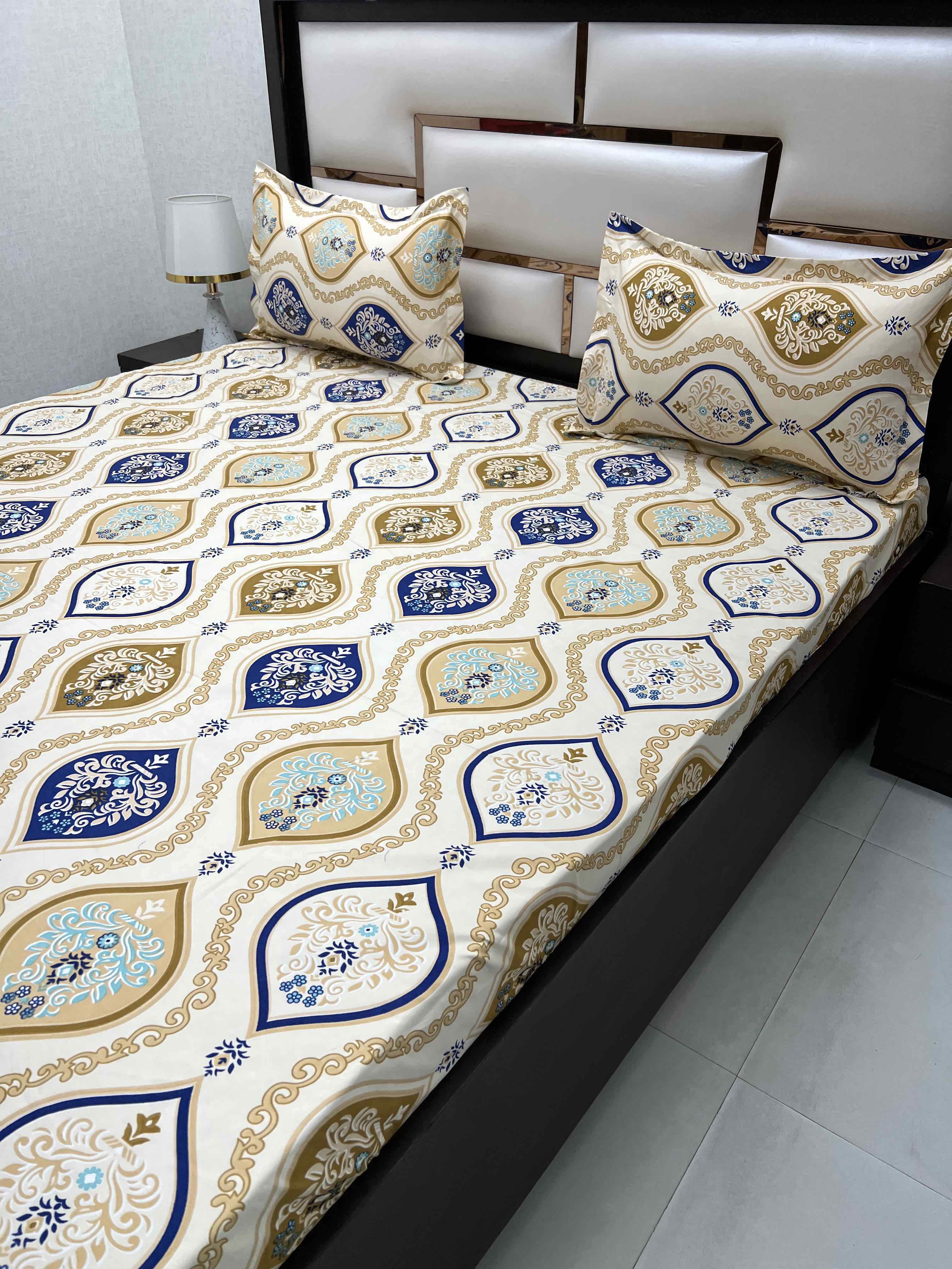 A-4418 - Poly Cotton 130 GSM Queen Size Double Bedsheet (228X254) with Two Pillow Covers (43X68)