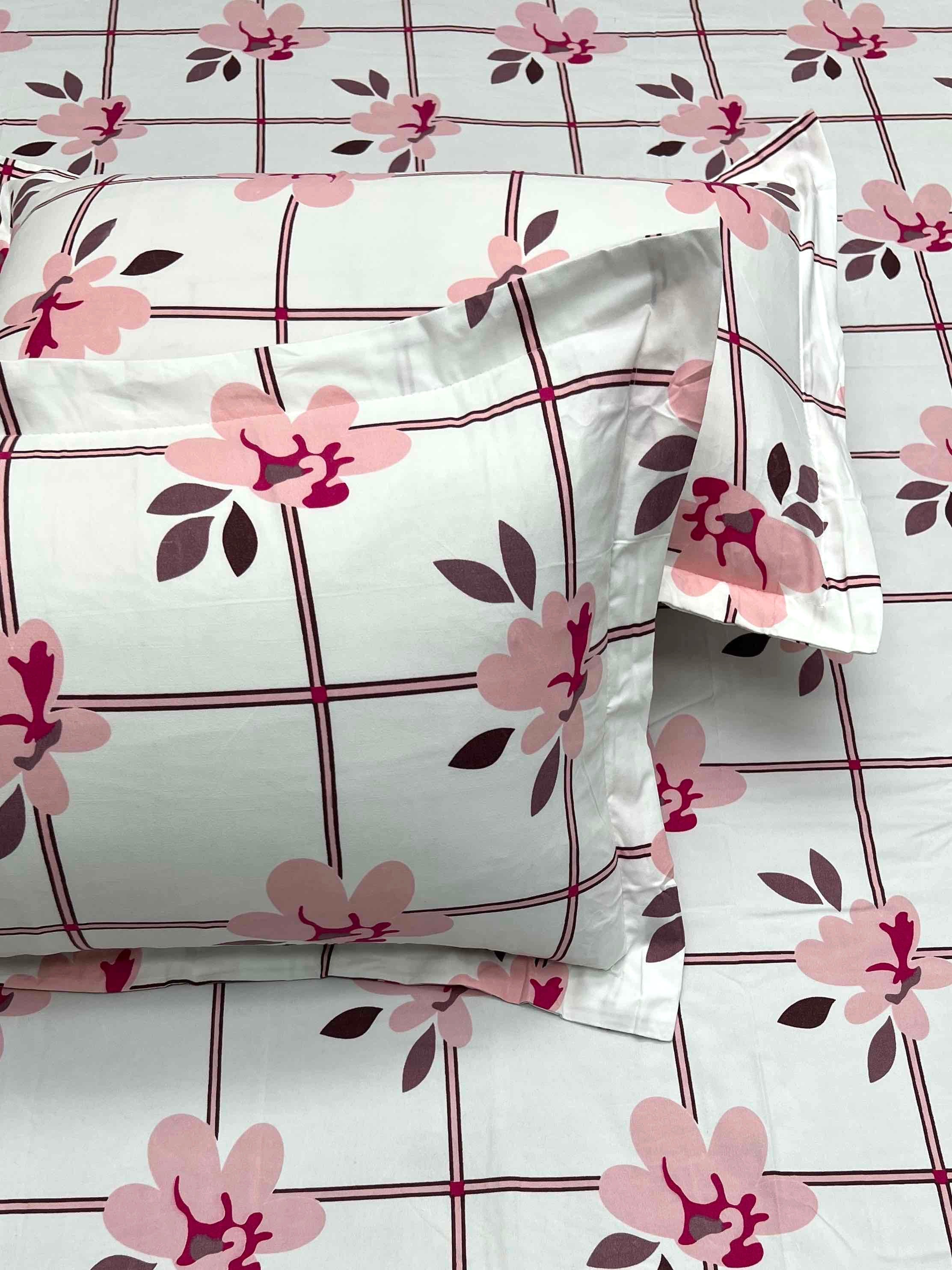 A-4419 - Poly Cotton 130 GSM Queen Size Double Bedsheet (228X254) with Two Pillow Covers (43X68)