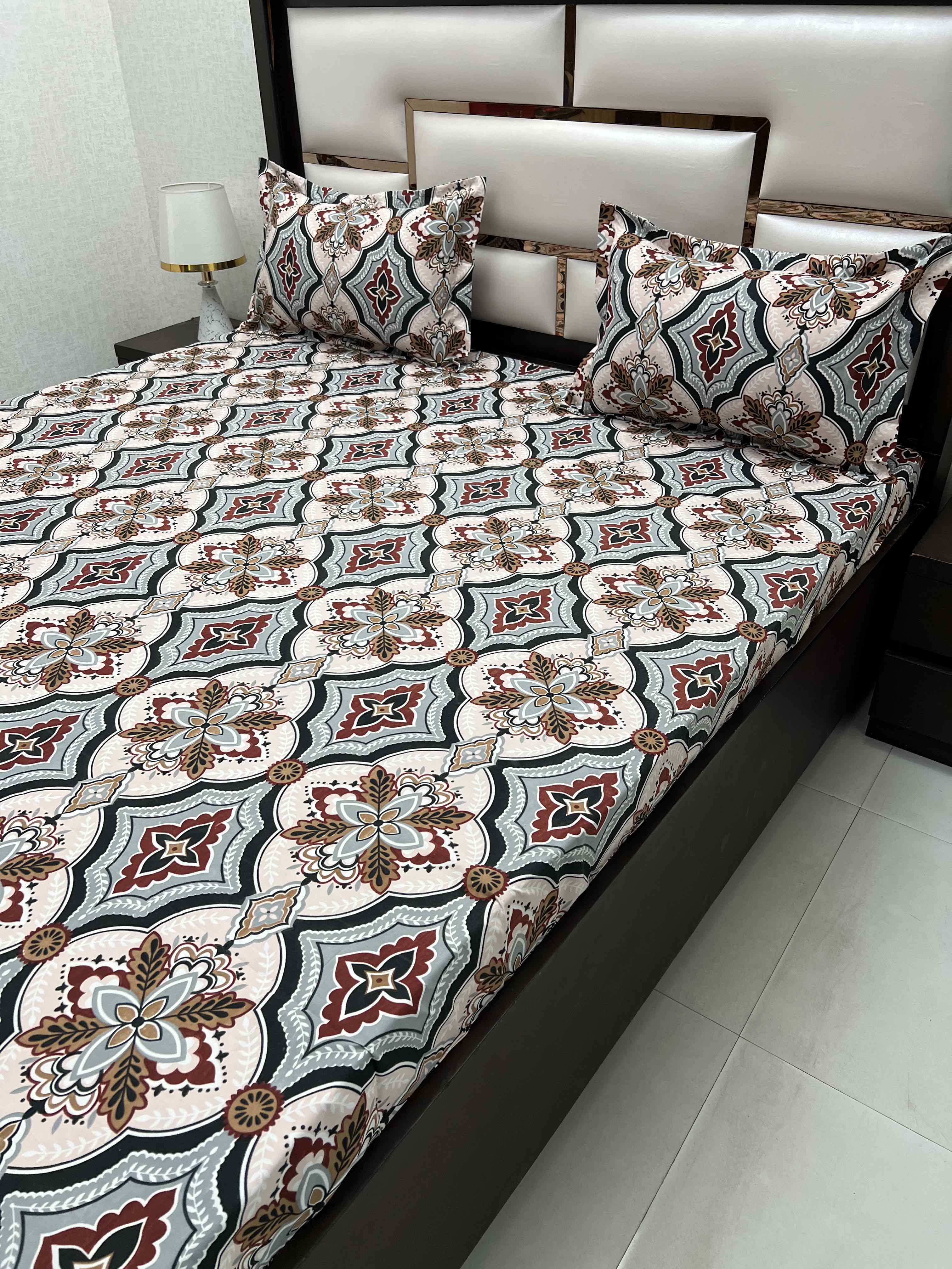 A-4420 - Poly Cotton 130 GSM Queen Size Double Bedsheet (228X254) with Two Pillow Covers (43X68)