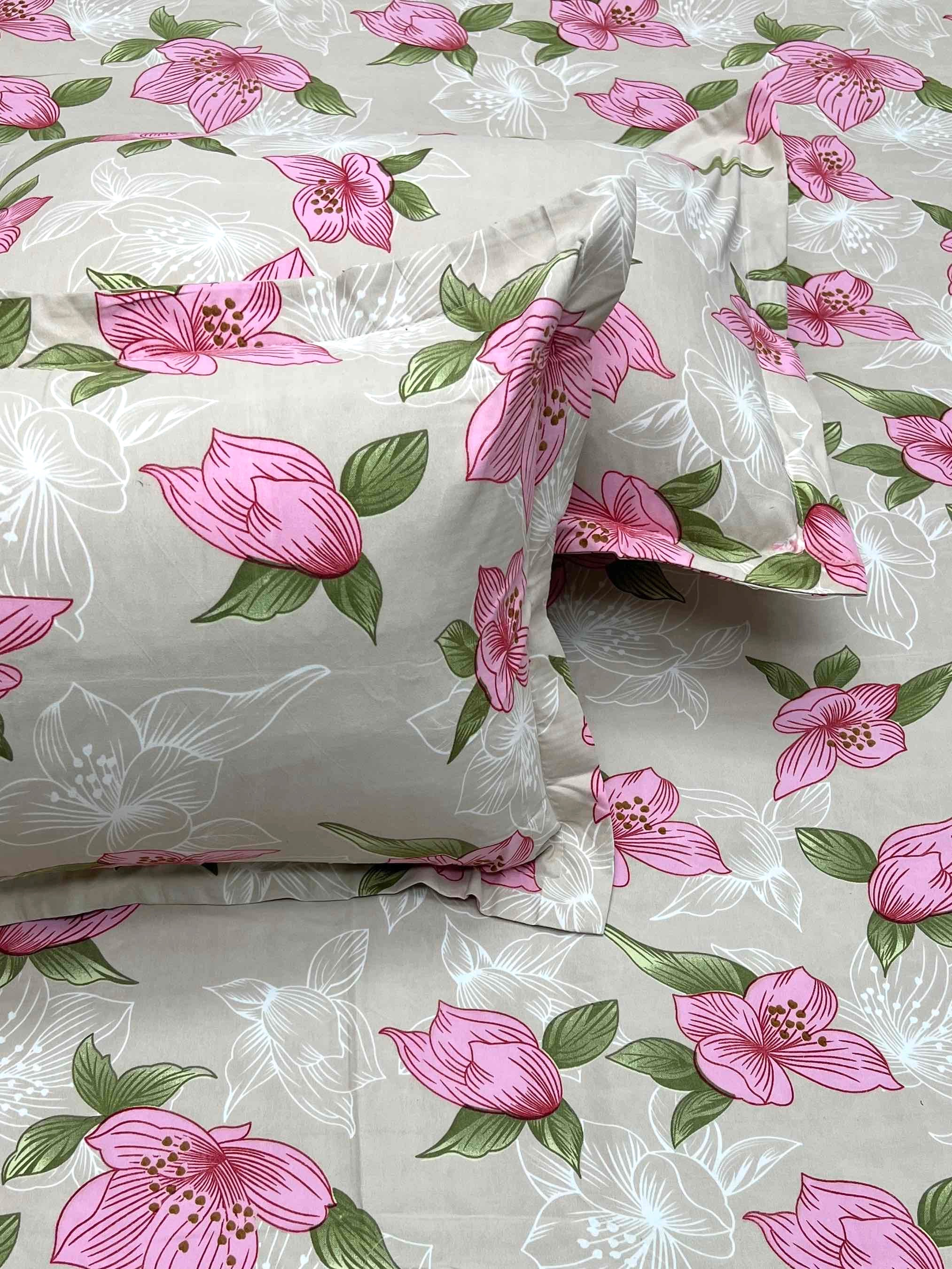 A-4421 - Poly Cotton 130 GSM Queen Size Double Bedsheet (228X254) with Two Pillow Covers (43X68)