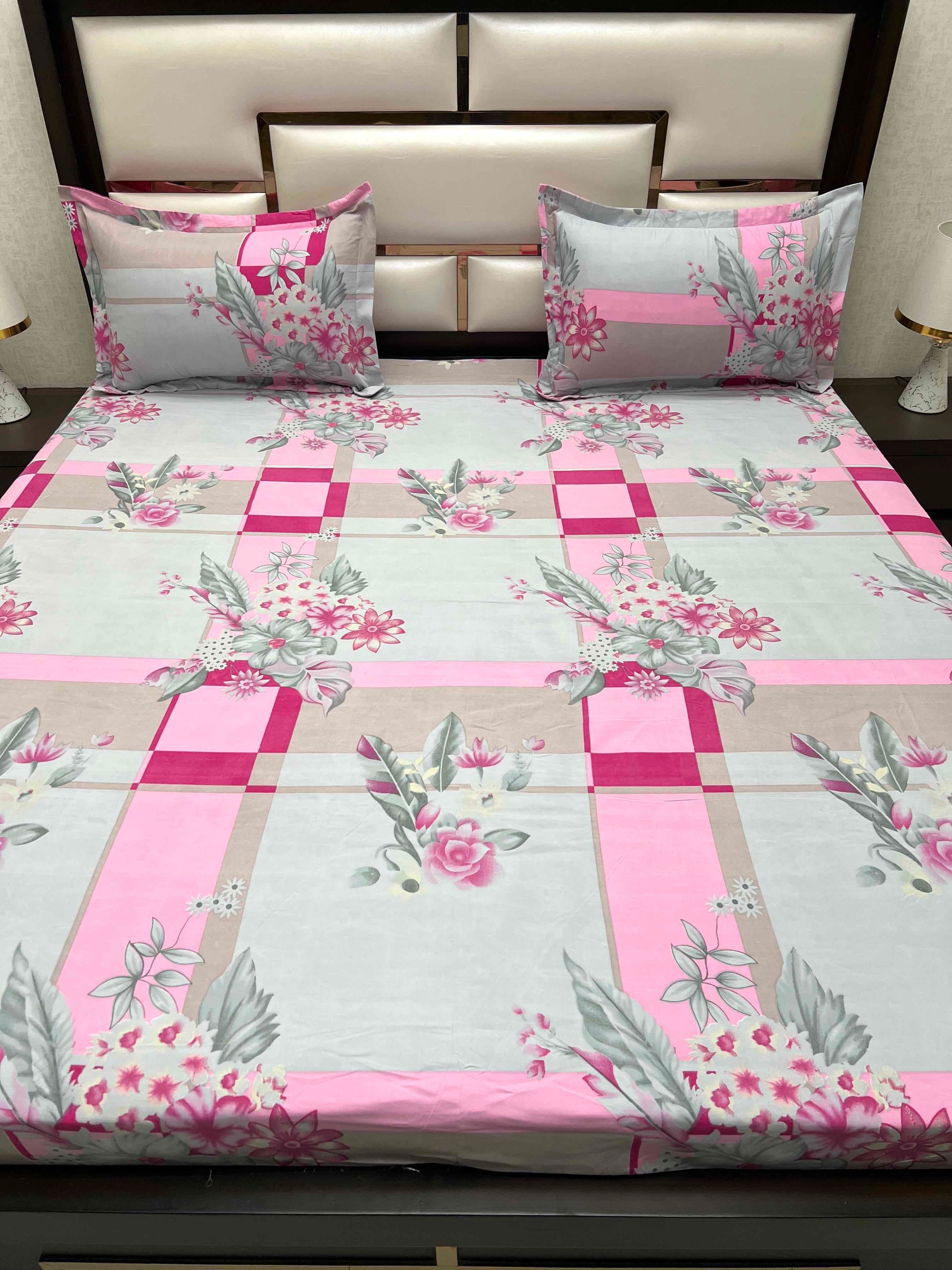 A-4423 - Poly Cotton 130 GSM Queen Size Double Bedsheet (228X254) with Two Pillow Covers (43X68)