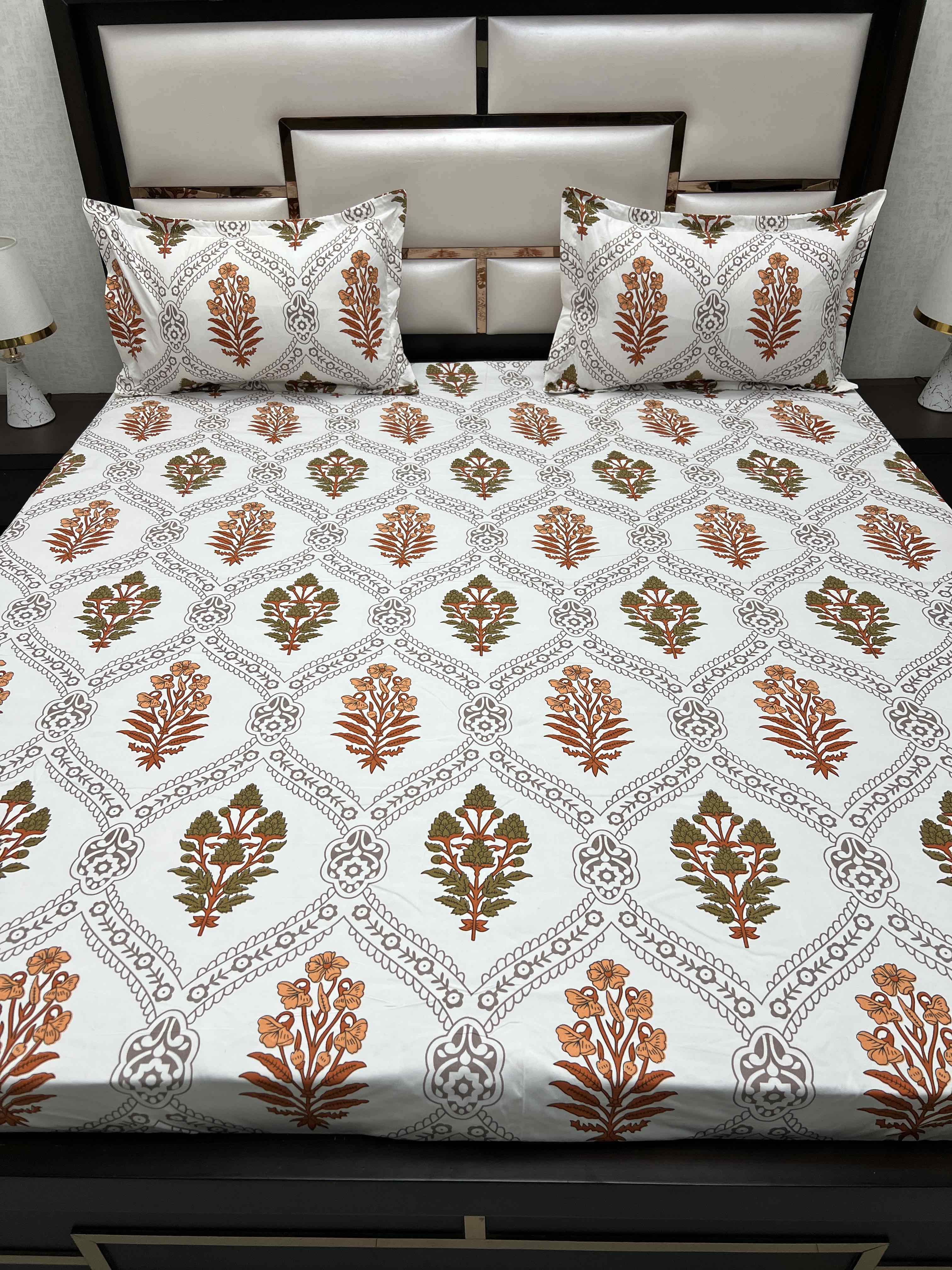 A-4424 - Poly Cotton 130 GSM Queen Size Double Bedsheet (228X254) with Two Pillow Covers (43X68)