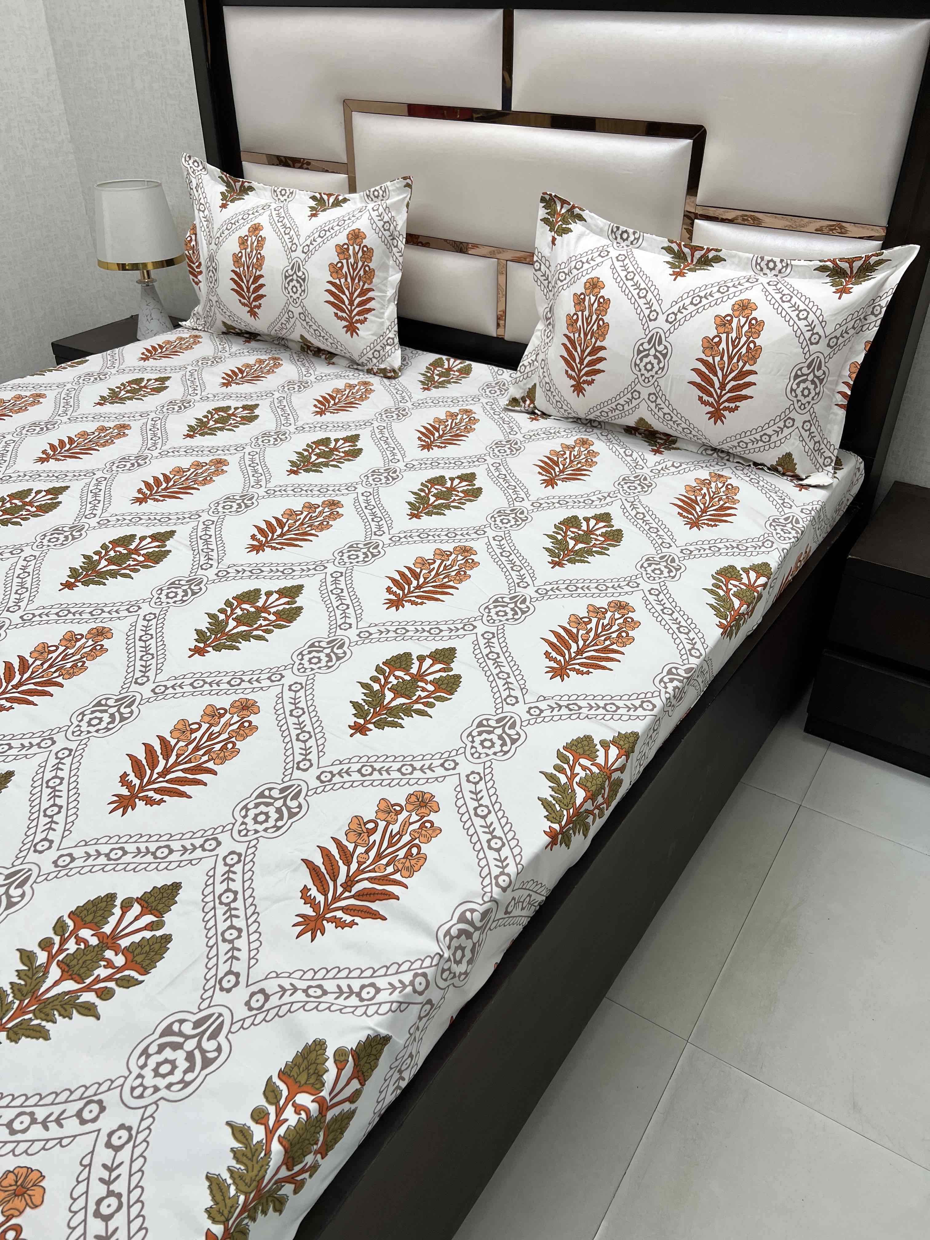 A-4424 - Poly Cotton 130 GSM Queen Size Double Bedsheet (228X254) with Two Pillow Covers (43X68)