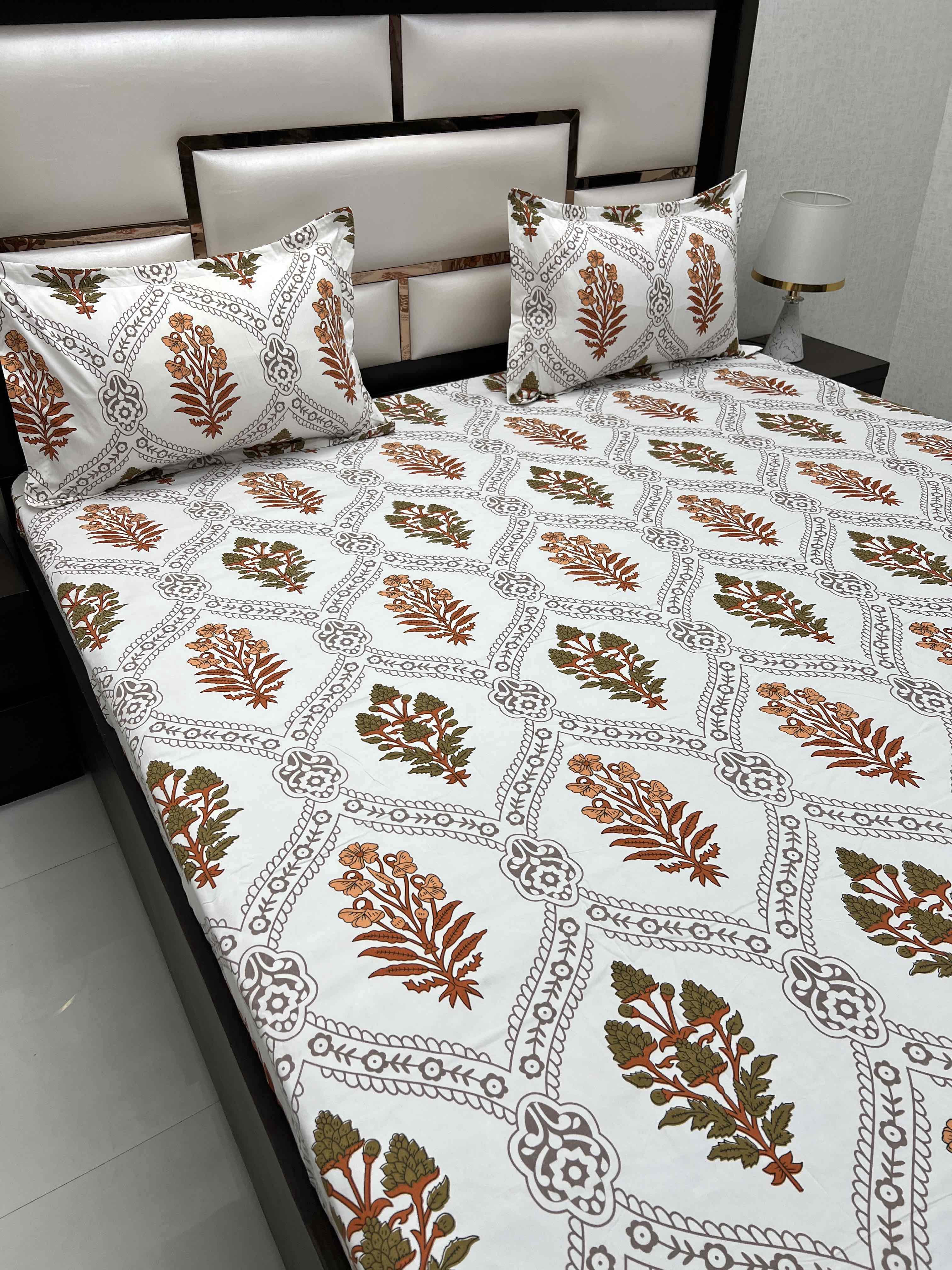 A-4424 - Poly Cotton 130 GSM Queen Size Double Bedsheet (228X254) with Two Pillow Covers (43X68)