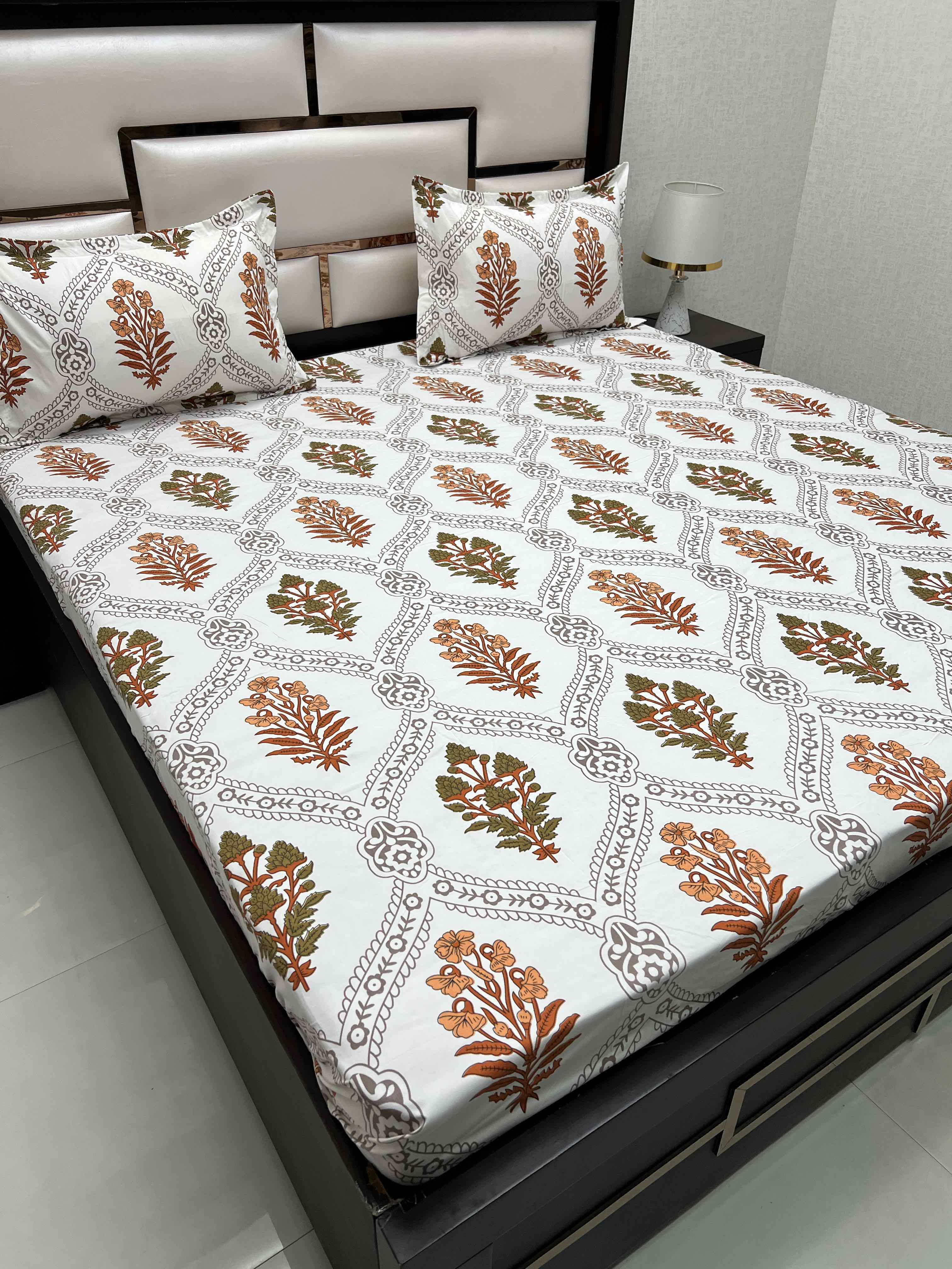 A-4424 - Poly Cotton 130 GSM Queen Size Double Bedsheet (228X254) with Two Pillow Covers (43X68)