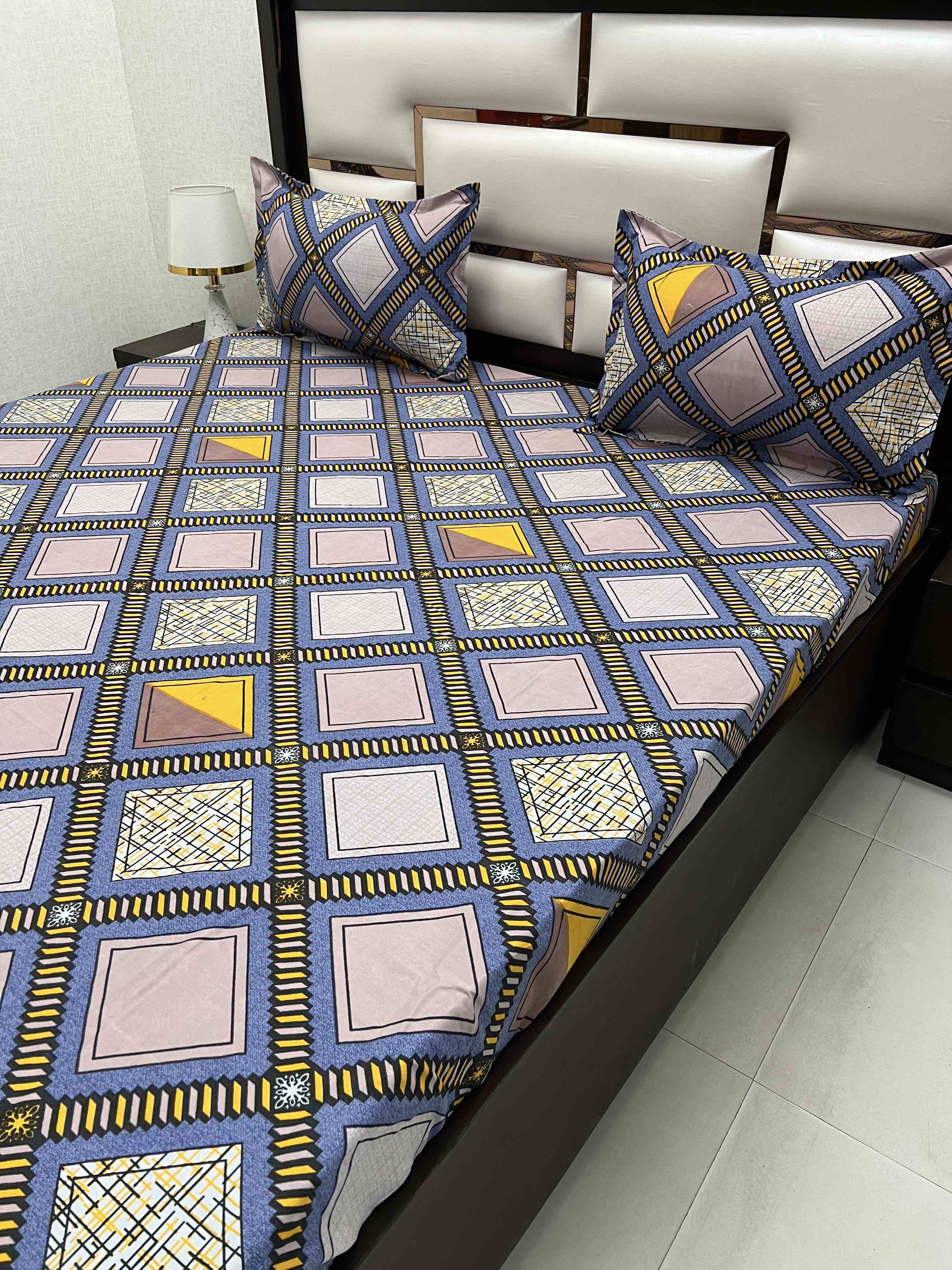 A-4435 - Poly Cotton 130 GSM King Size Double Bedsheet (274X274) with Two Pillow Covers (50X76)