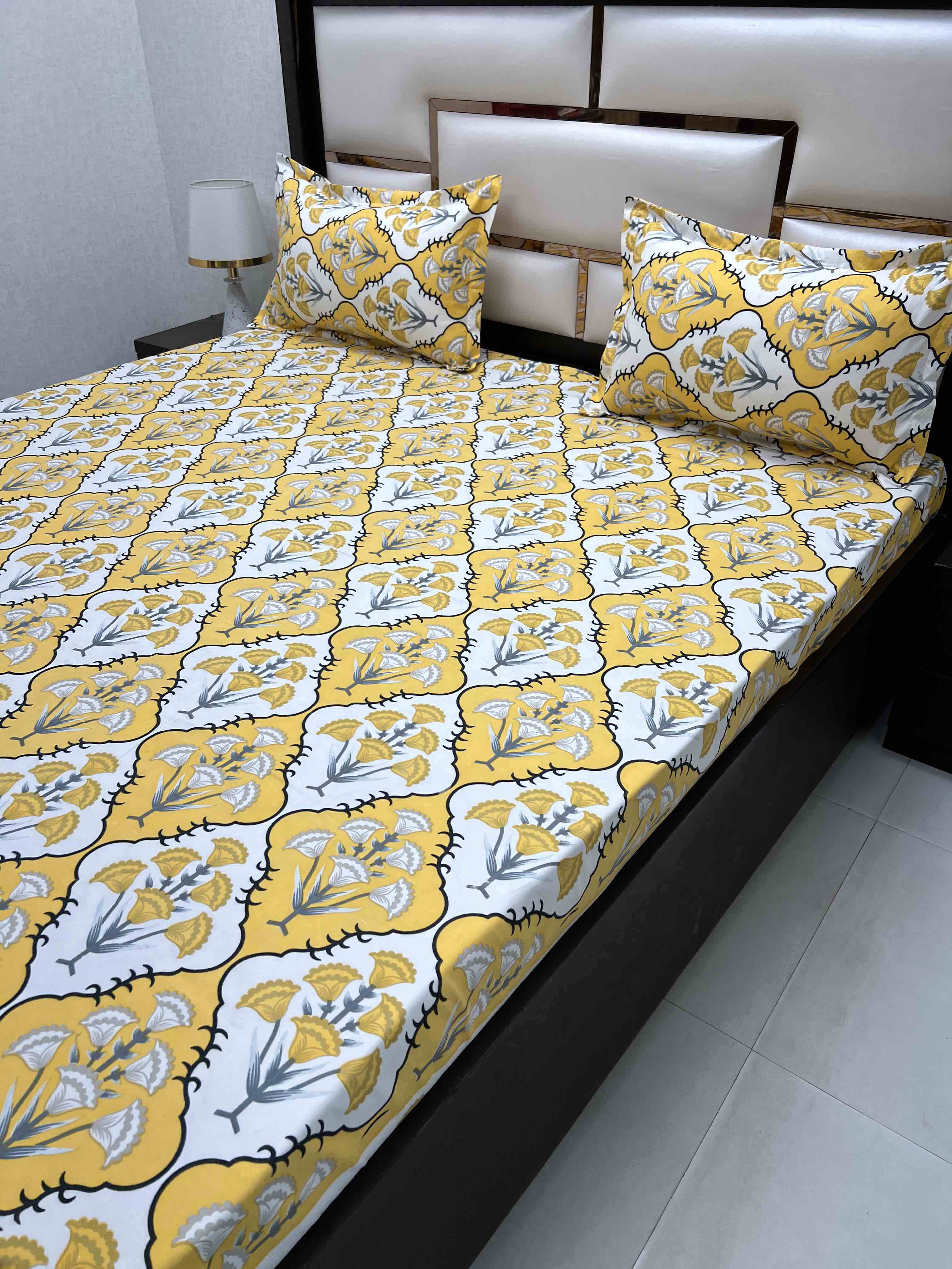 A-4436 - Poly Cotton 130 GSM King Size Double Bedsheet (274X274) with Two Pillow Covers (50X76)