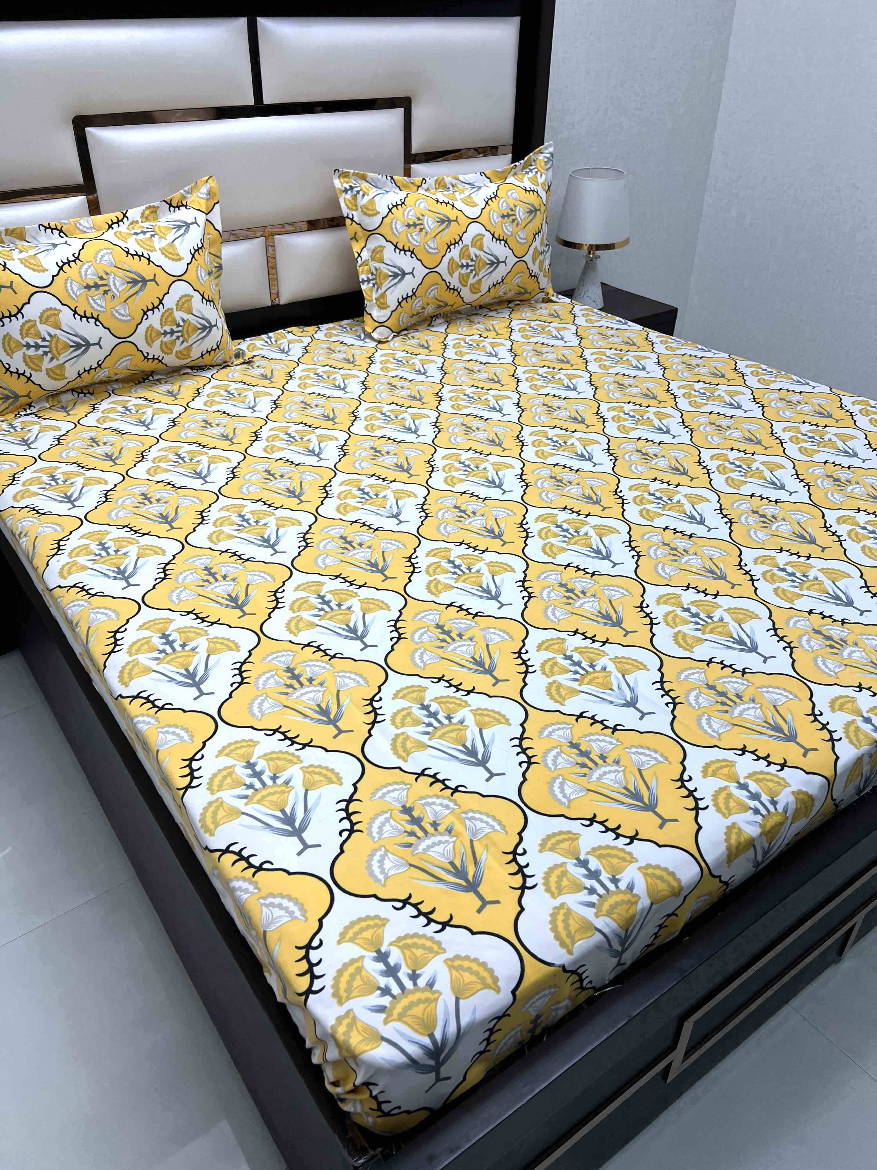 A-4436 - Poly Cotton 130 GSM King Size Double Bedsheet (274X274) with Two Pillow Covers (50X76)