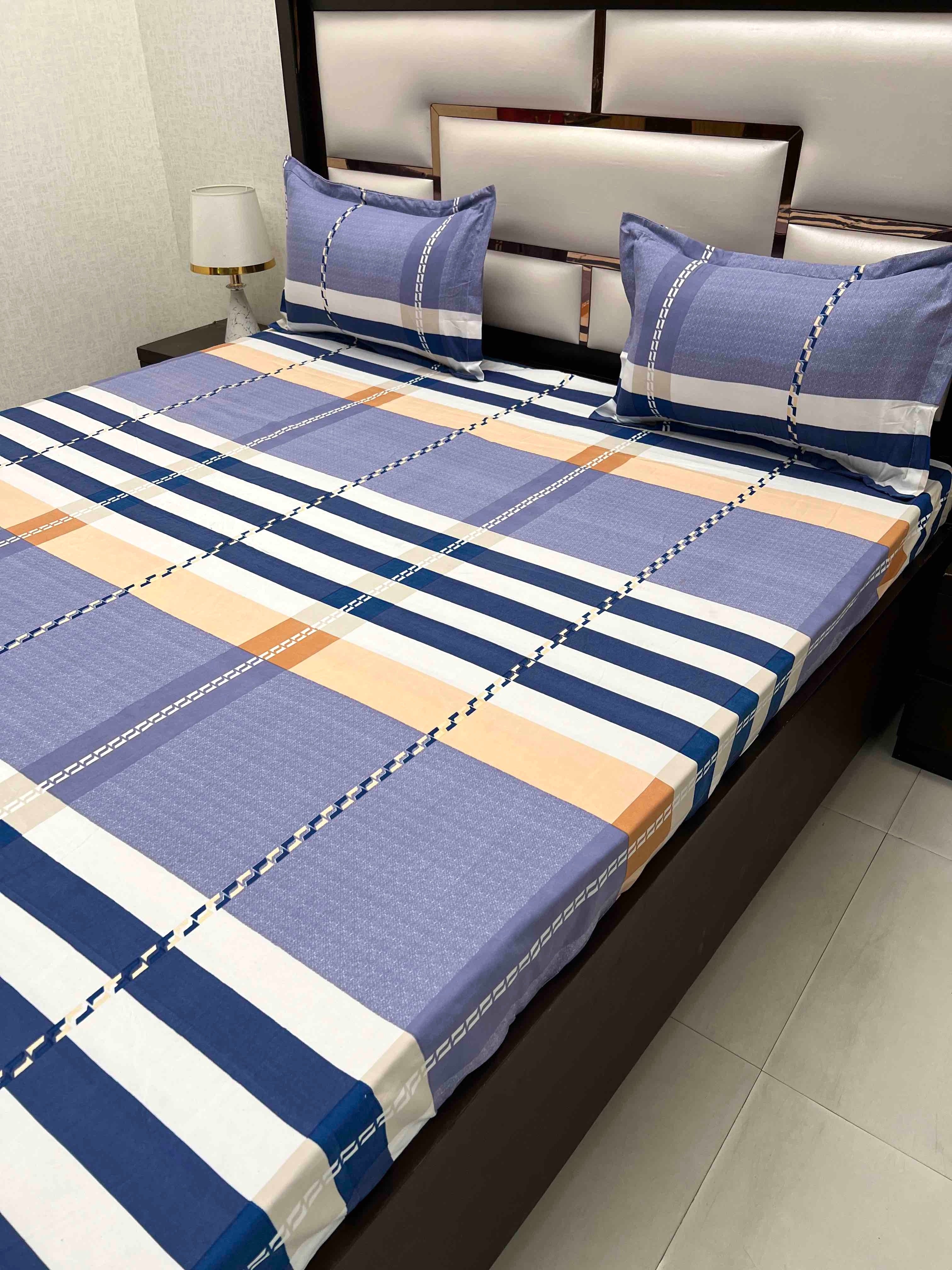 A-4443 - Poly Cotton 130 GSM King Size Double Bedsheet (274X274) with Two Pillow Covers (50X76)