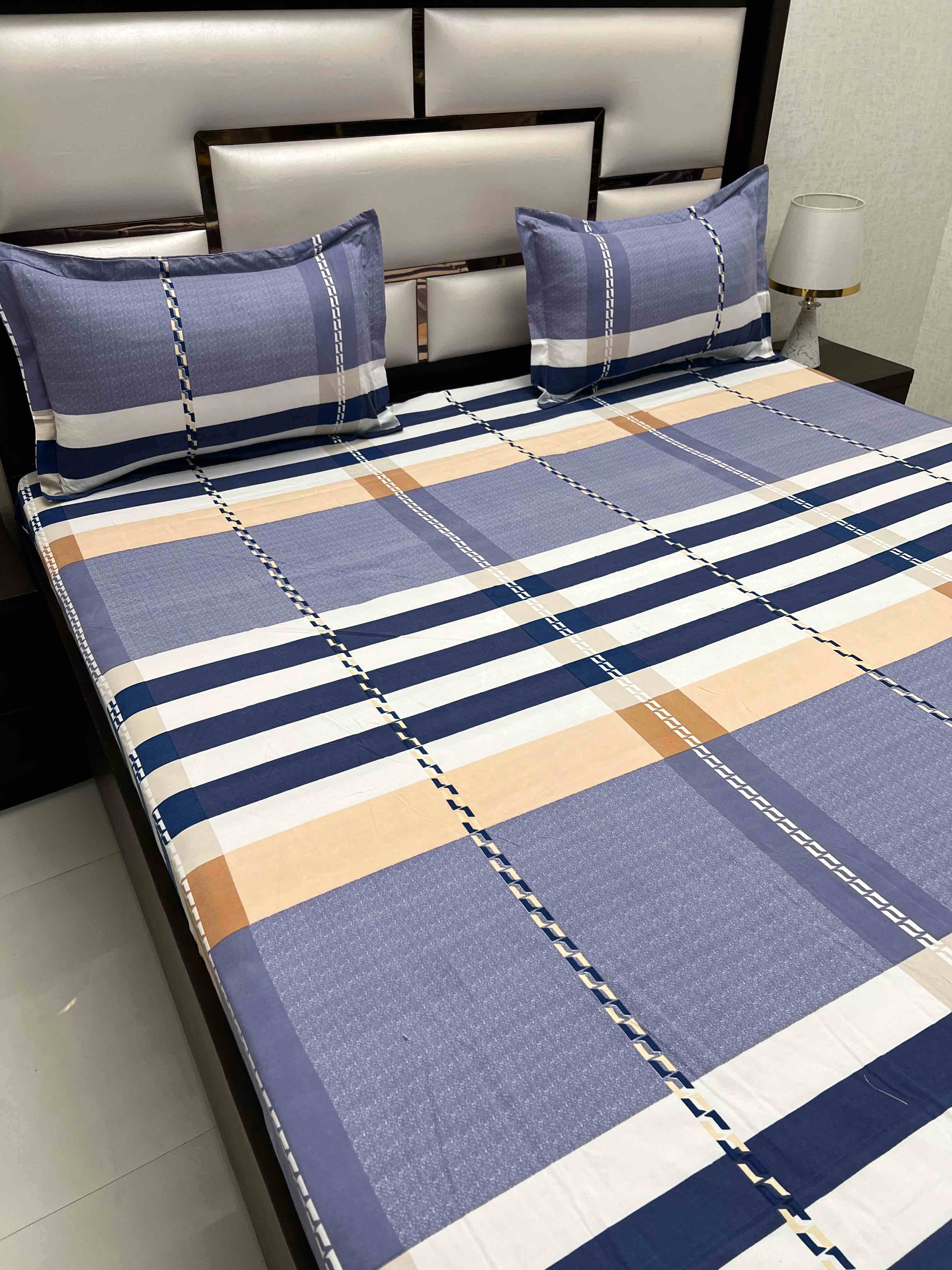 A-4443 - Poly Cotton 130 GSM King Size Double Bedsheet (274X274) with Two Pillow Covers (50X76)