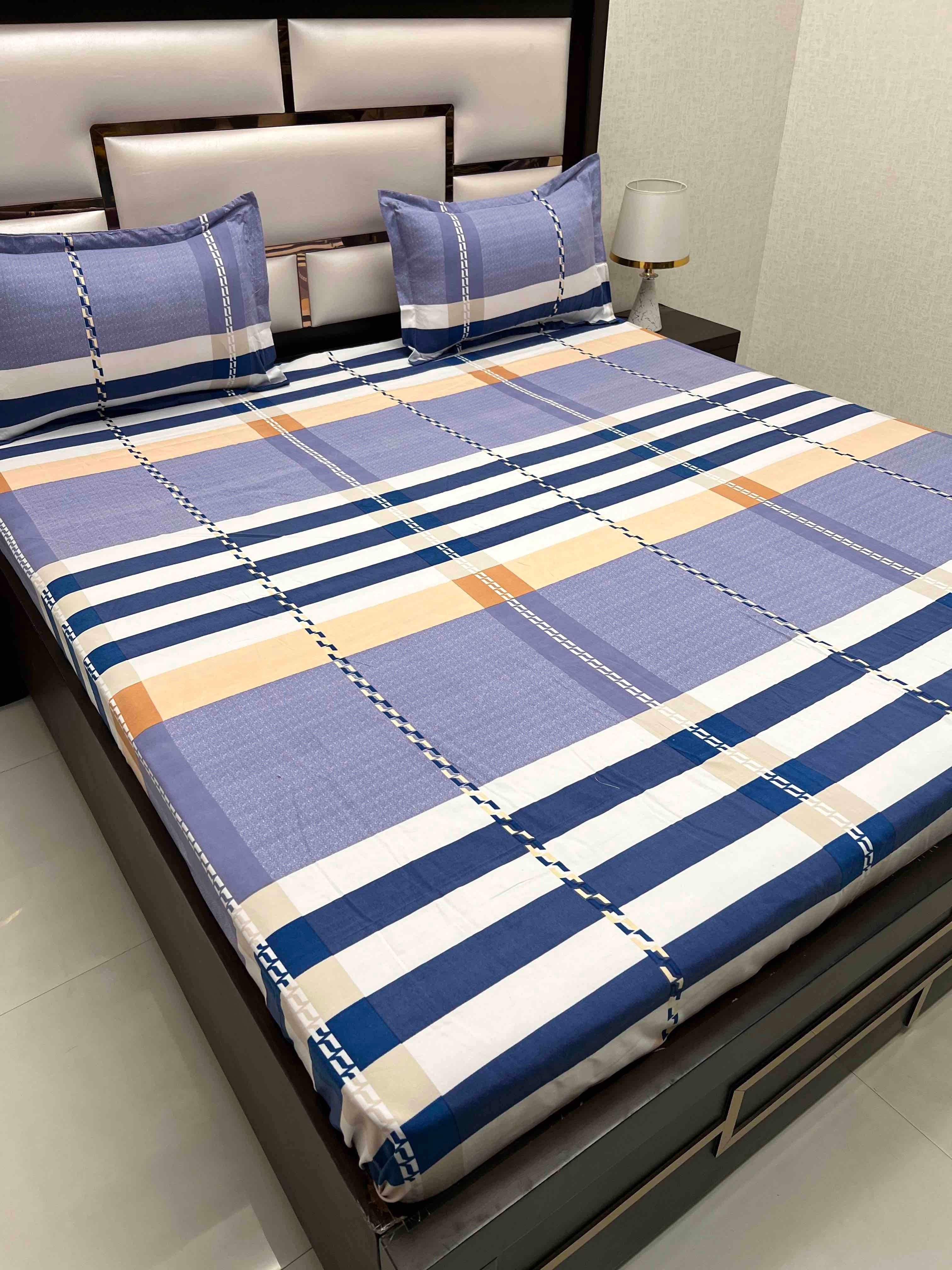 A-4443 - Poly Cotton 130 GSM King Size Double Bedsheet (274X274) with Two Pillow Covers (50X76)