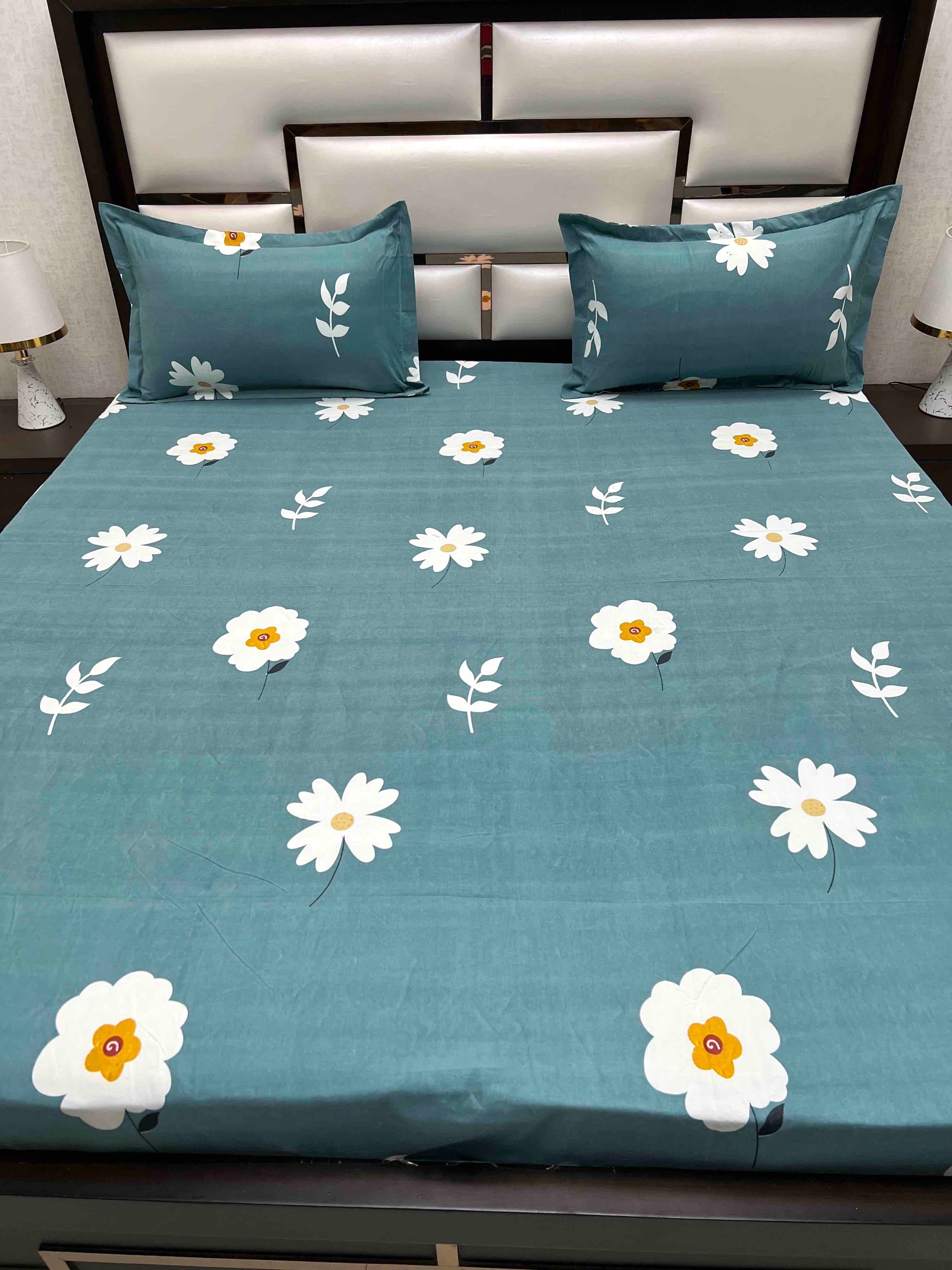 A-4444 - Poly Cotton 130 GSM King Size Double Bedsheet (274X274) with Two Pillow Covers (50X76)