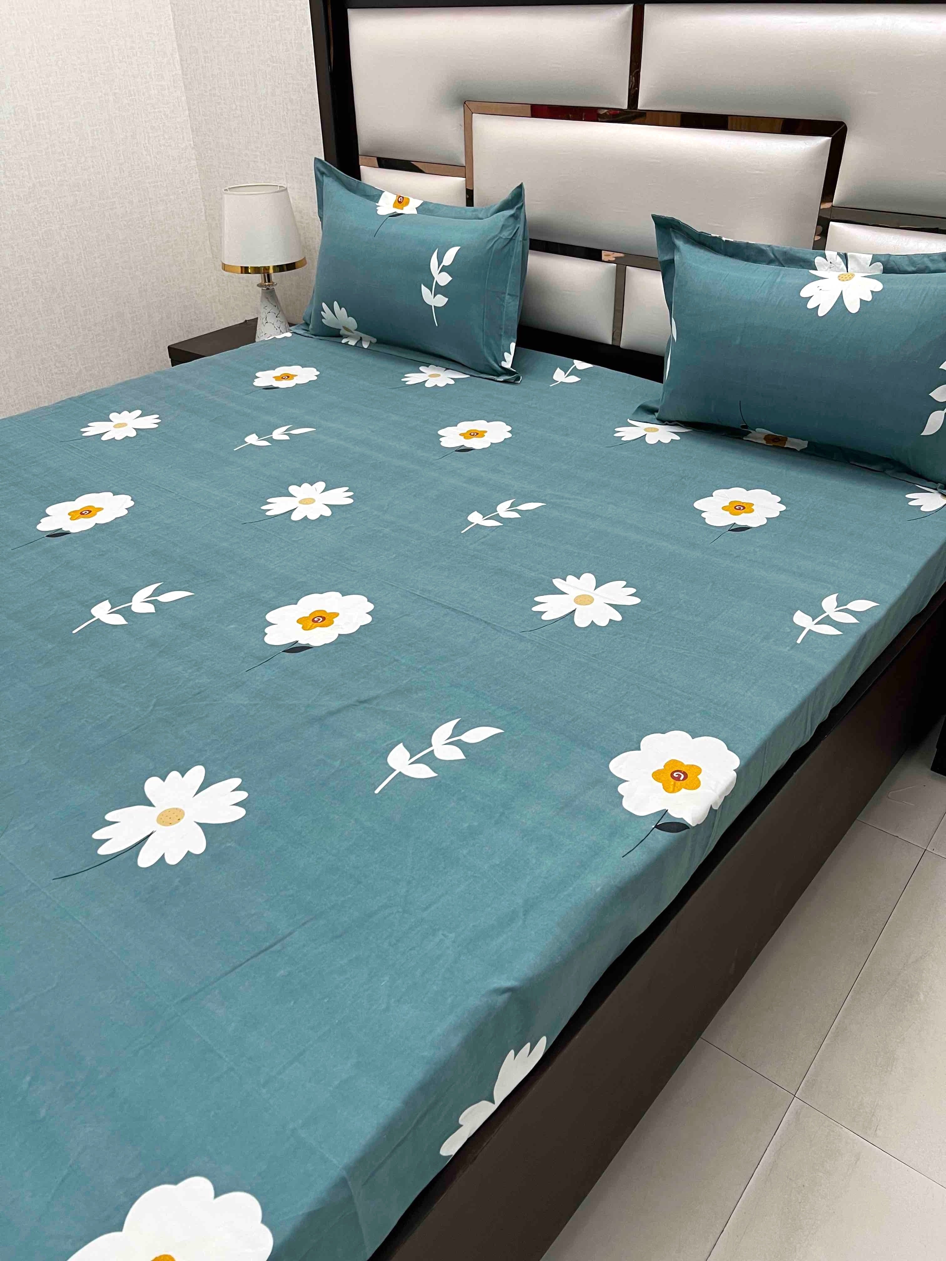 A-4444 - Poly Cotton 130 GSM King Size Double Bedsheet (274X274) with Two Pillow Covers (50X76)