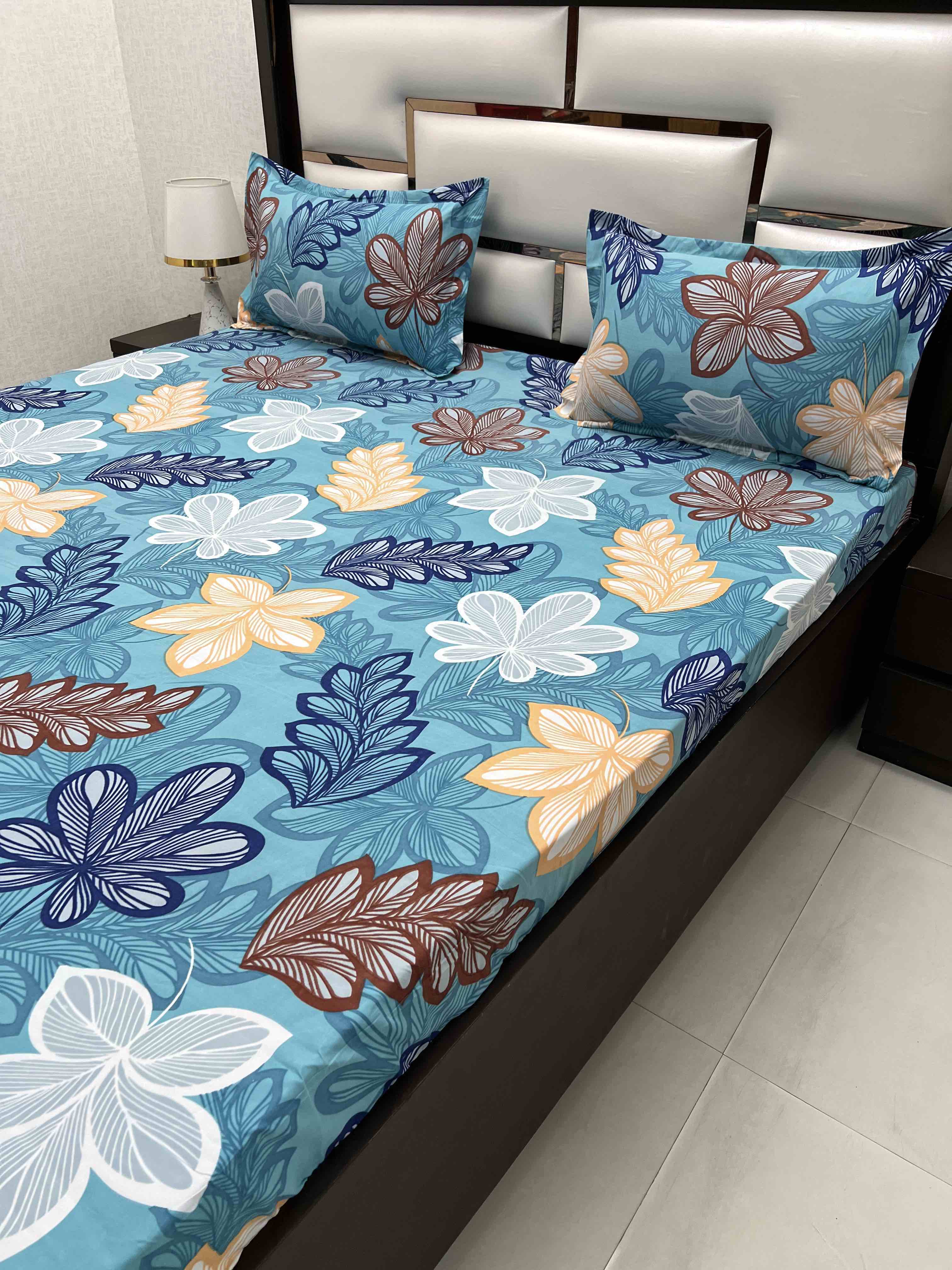 A-4446 - Poly Cotton 130 GSM King Size Double Bedsheet (274X274) with Two Pillow Covers (50X76)