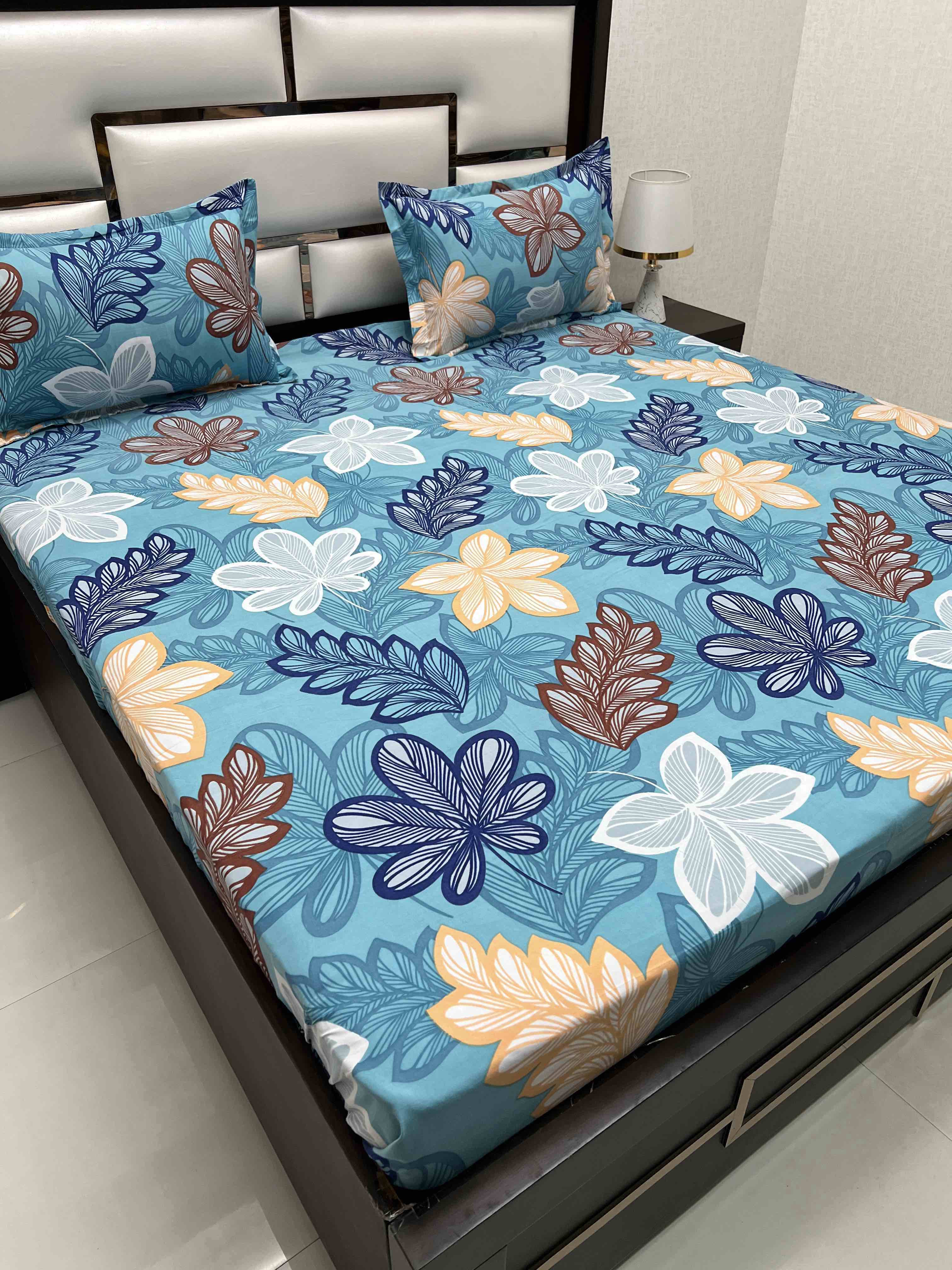 A-4446 - Poly Cotton 130 GSM King Size Double Bedsheet (274X274) with Two Pillow Covers (50X76)