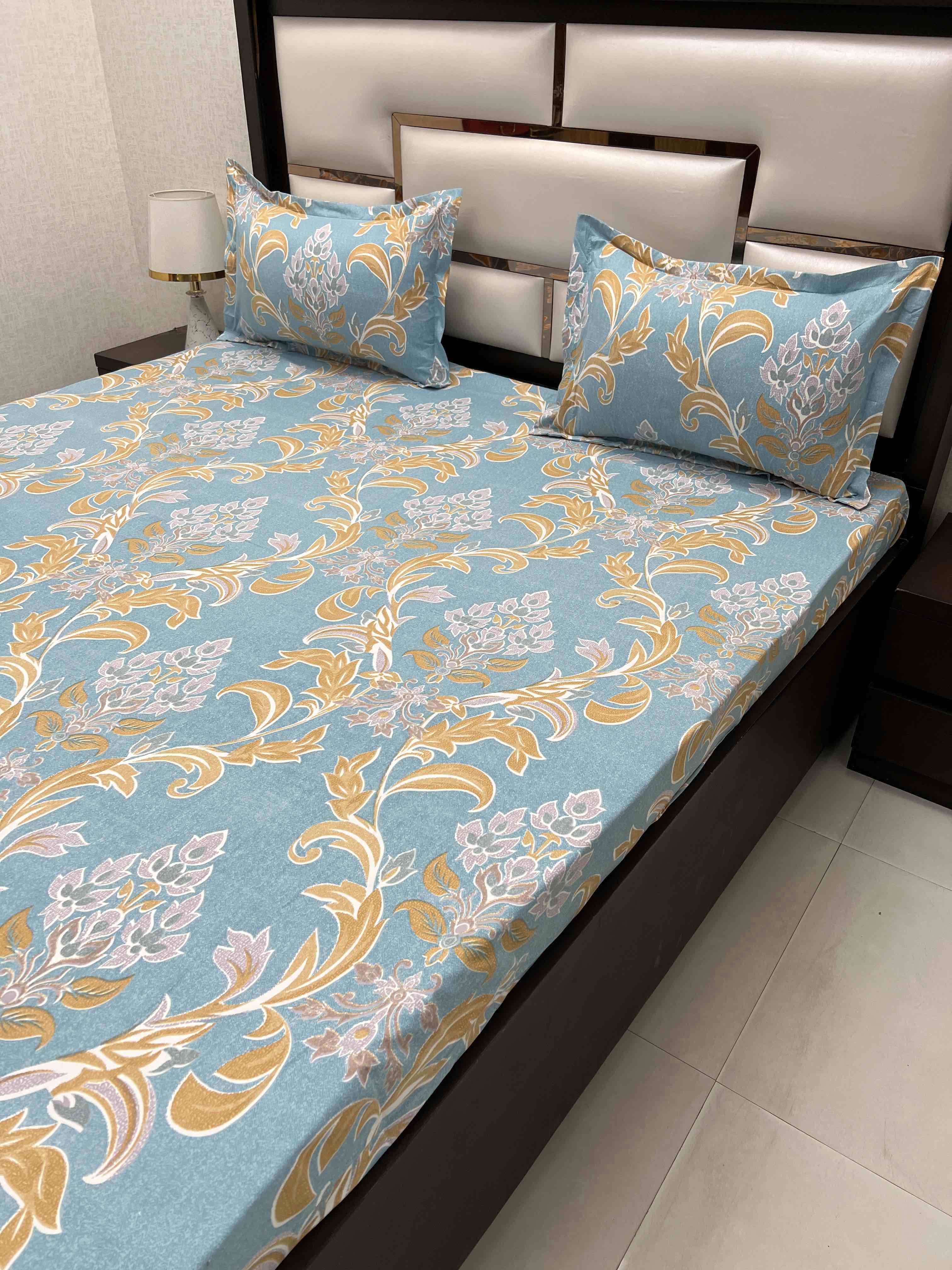 A-4447 - Poly Cotton 130 GSM King Size Double Bedsheet (274X274) with Two Pillow Covers (50X76)