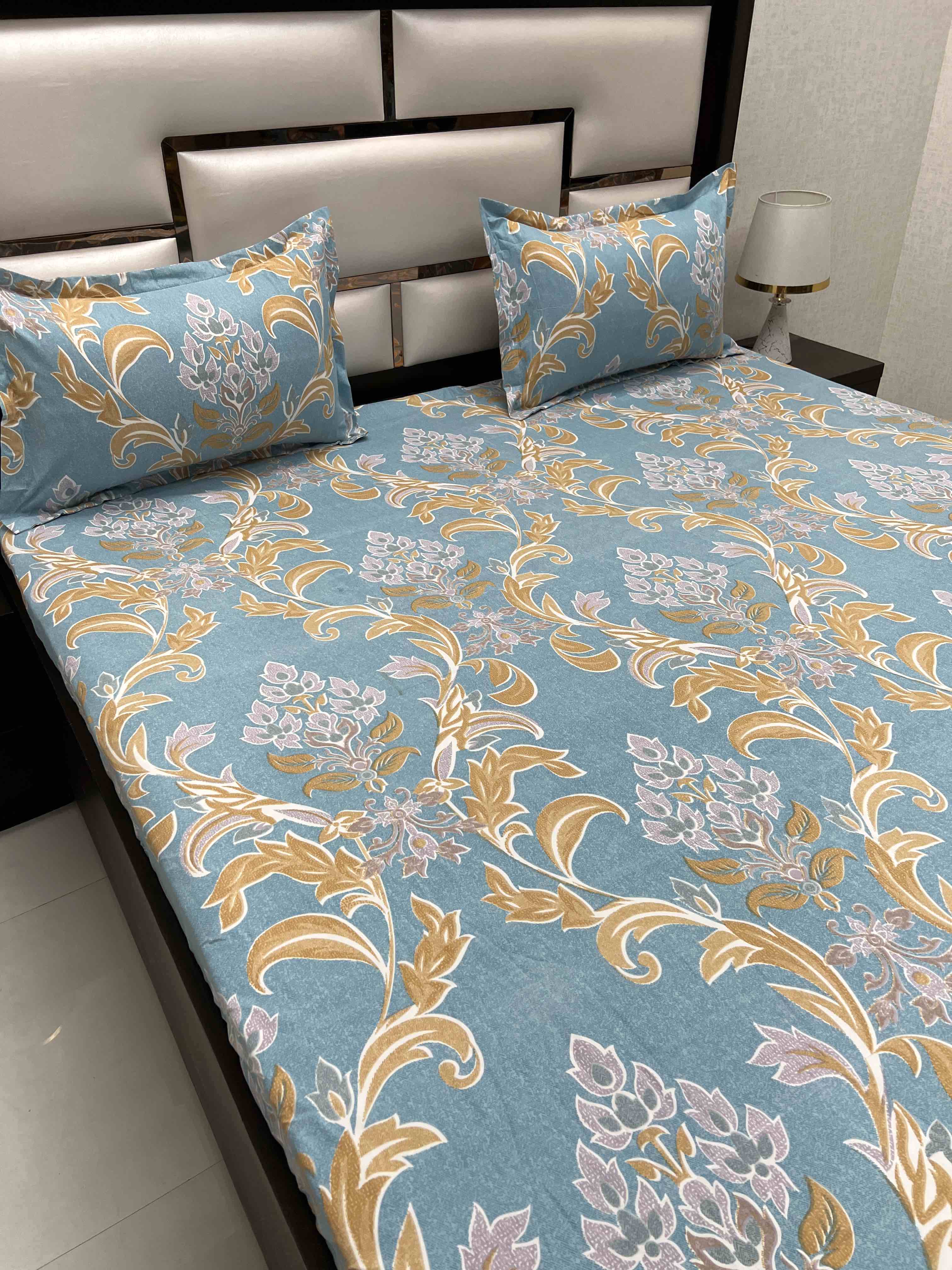 A-4447 - Poly Cotton 130 GSM King Size Double Bedsheet (274X274) with Two Pillow Covers (50X76)