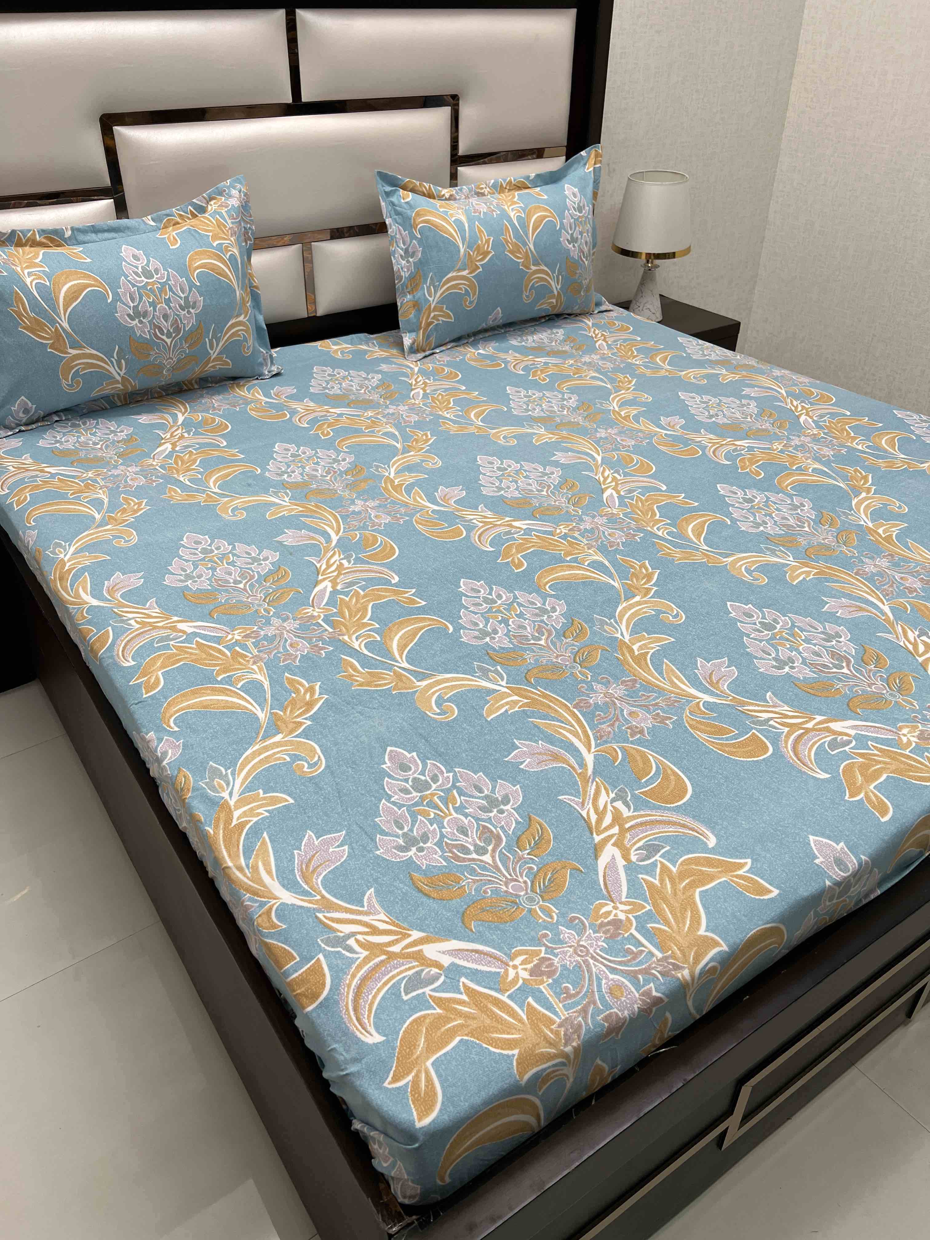 A-4447 - Poly Cotton 130 GSM King Size Double Bedsheet (274X274) with Two Pillow Covers (50X76)