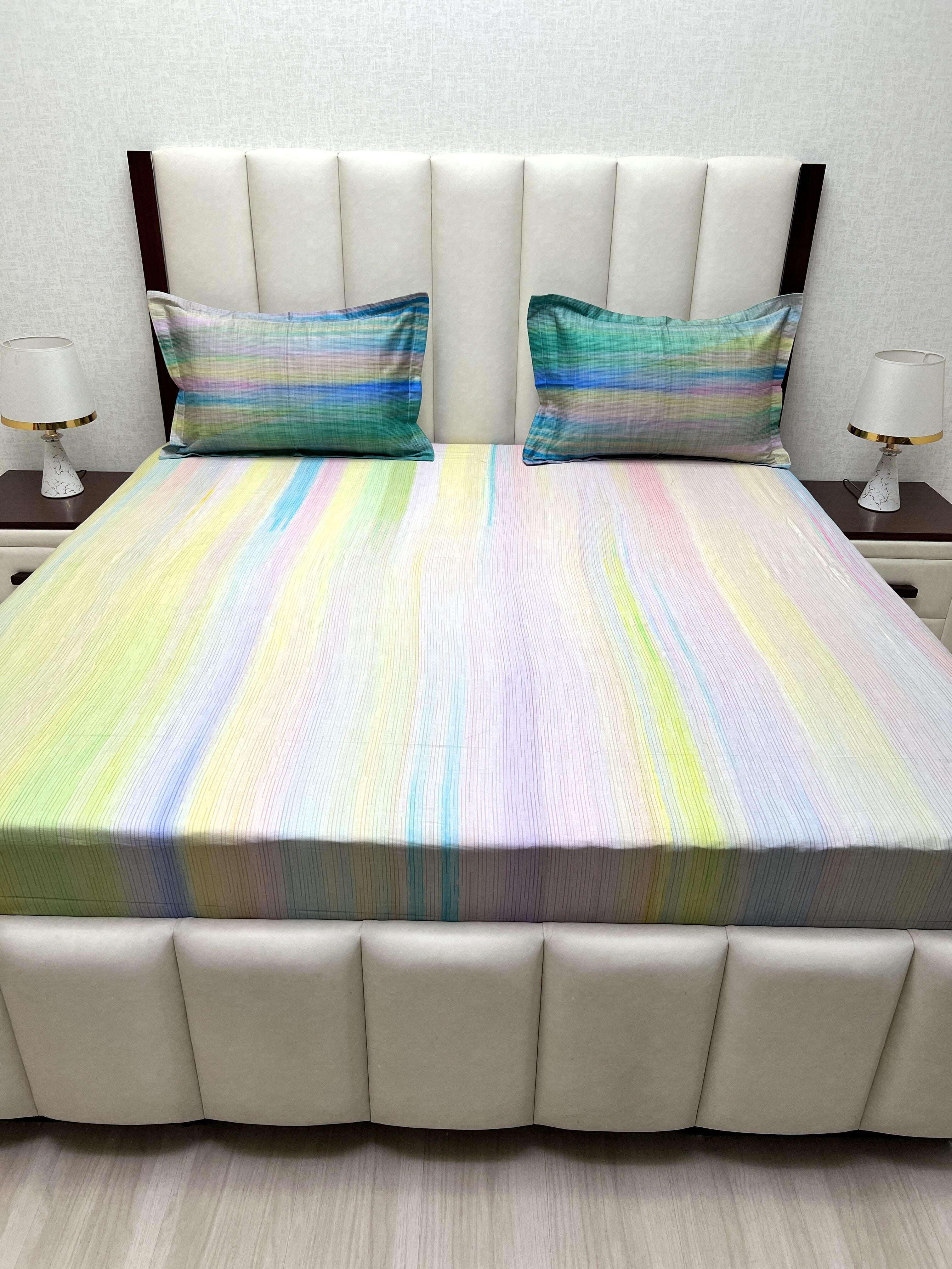 A-4454 - Pure Cotton 300 TC King Size Digital Print Double Bedsheet (274X274) with Two Pillow Covers (50X76)