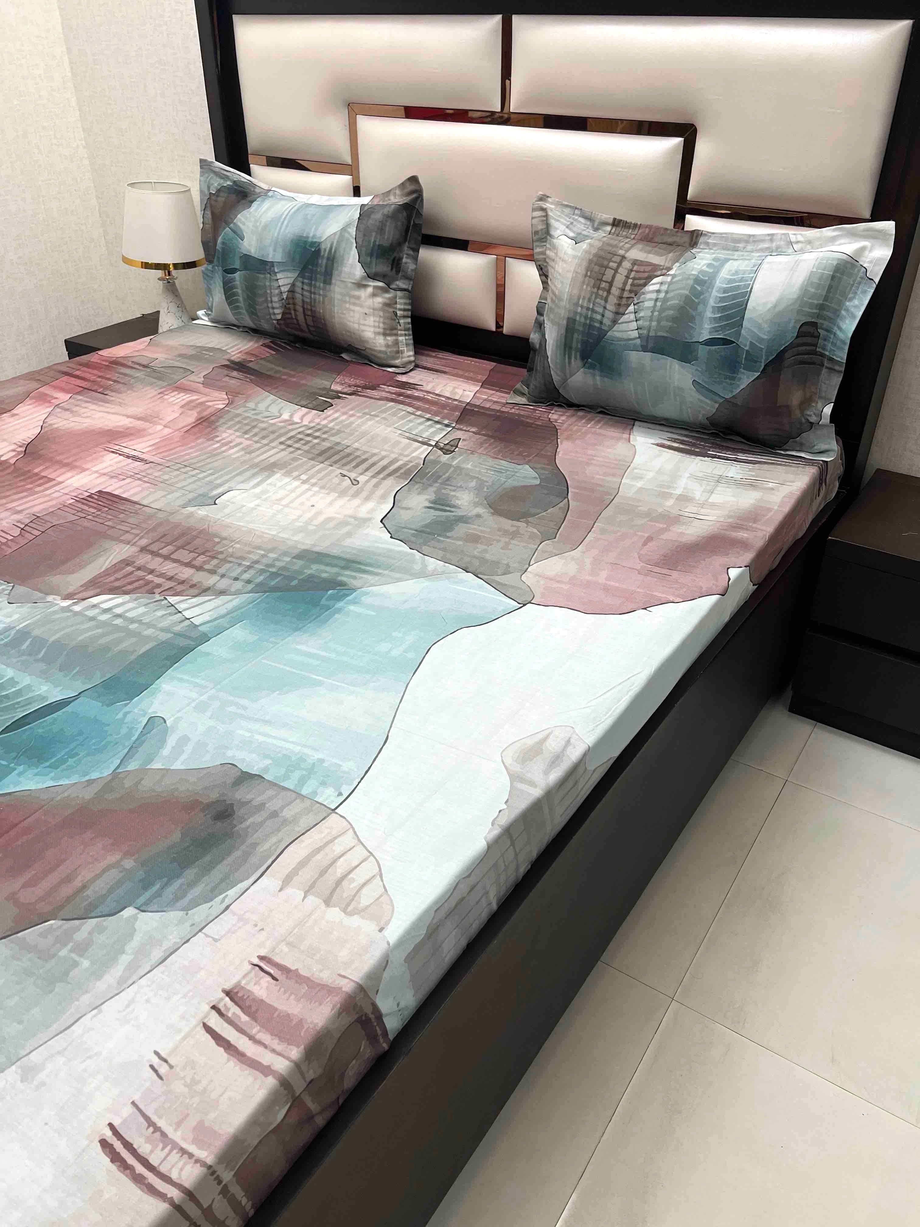 A-4461 - Pure Cotton 300 TC King Size Digital Print Double Bedsheet (274X274) with Two Pillow Covers (50X76)