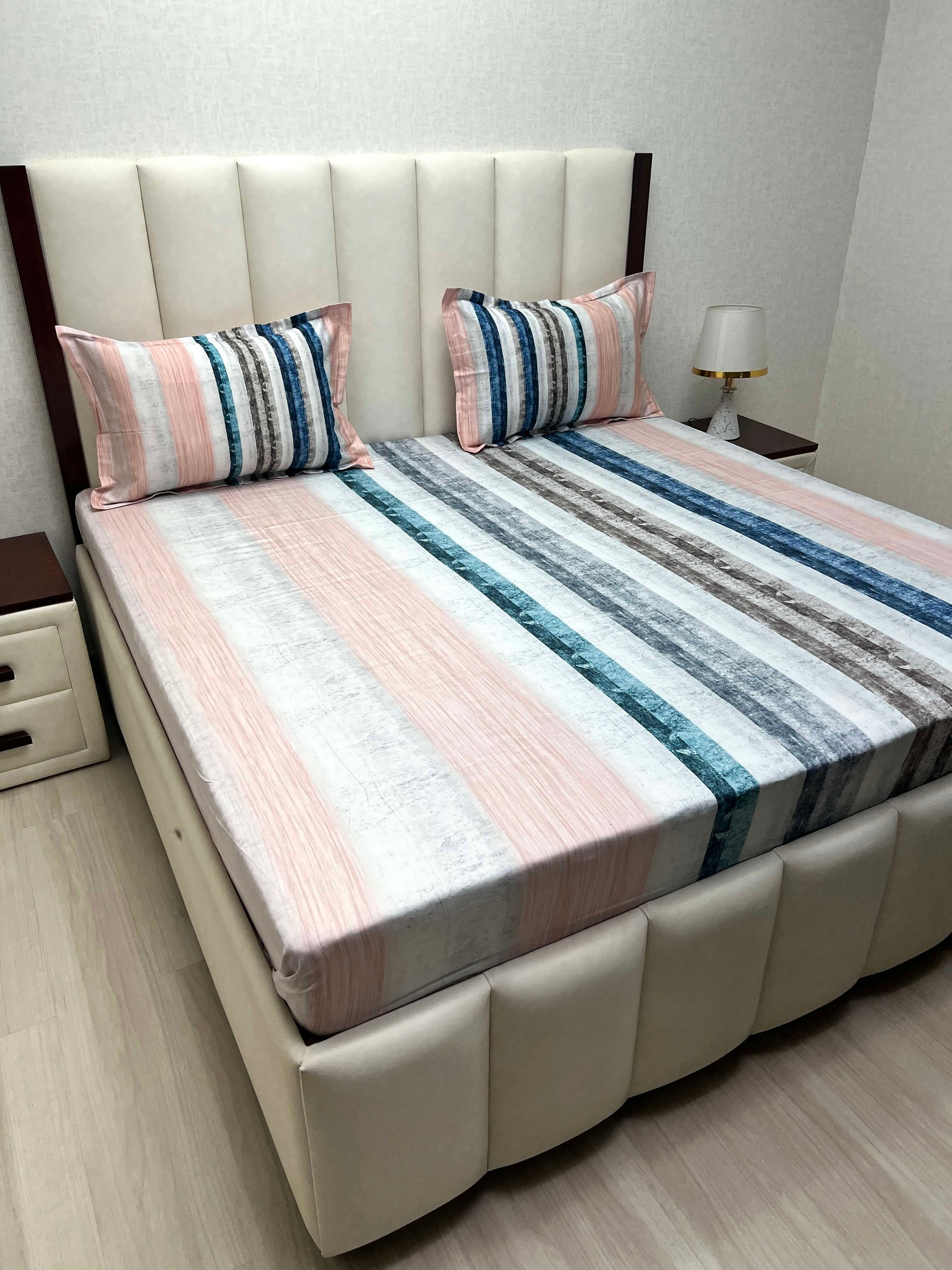 A-4463 - Pure Cotton 300 TC King Size Digital Print Double Bedsheet (274X274) with Two Pillow Covers (50X76)